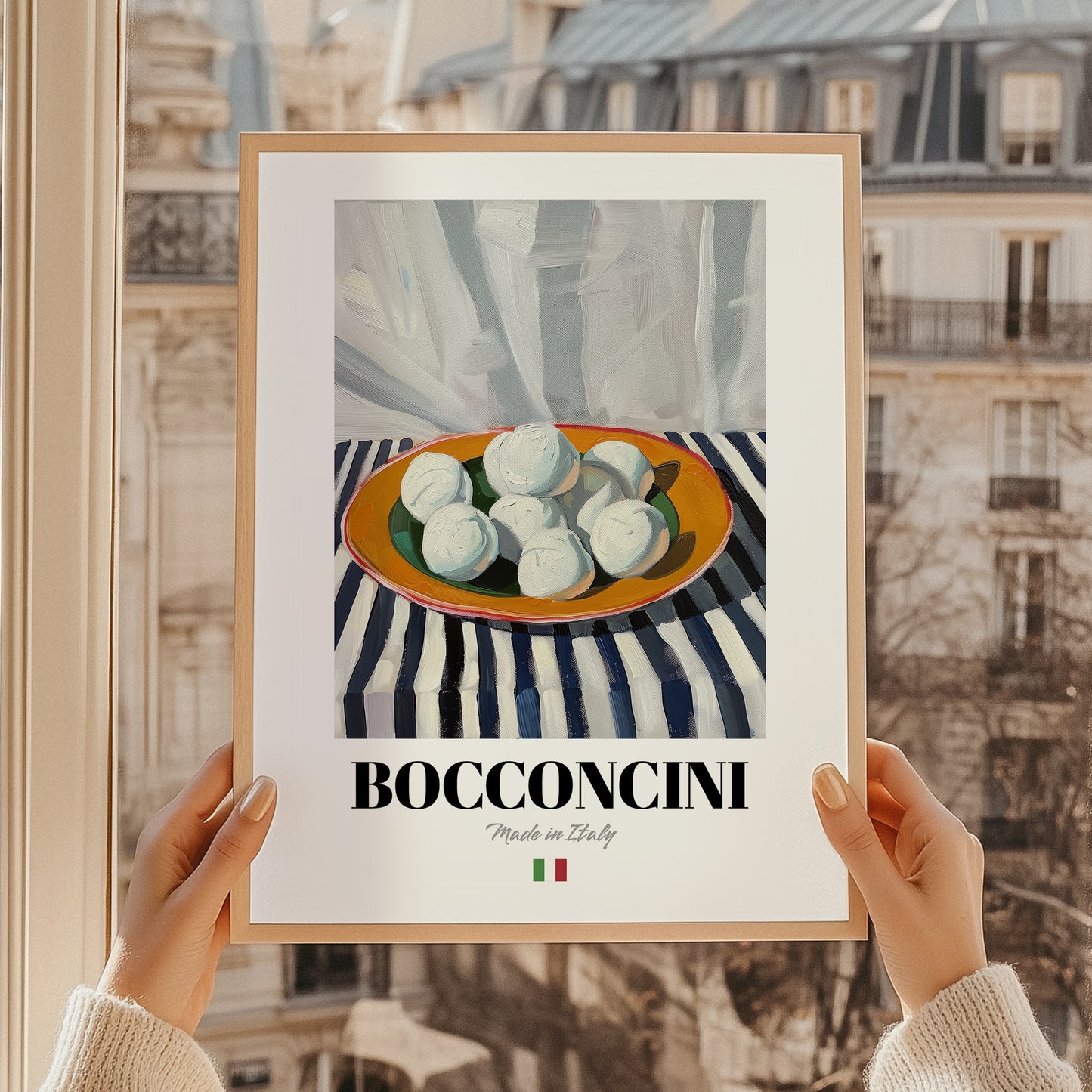Bocconcini – Italian Cheese Dish, Tavern Poster, styled in a charming Paris street view