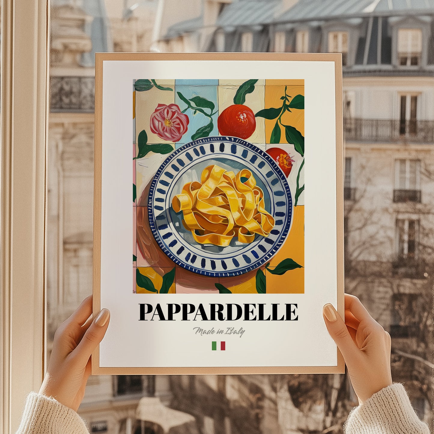 Pappardelle – Italian Pasta, Osteria Poster, styled in a charming Paris street view