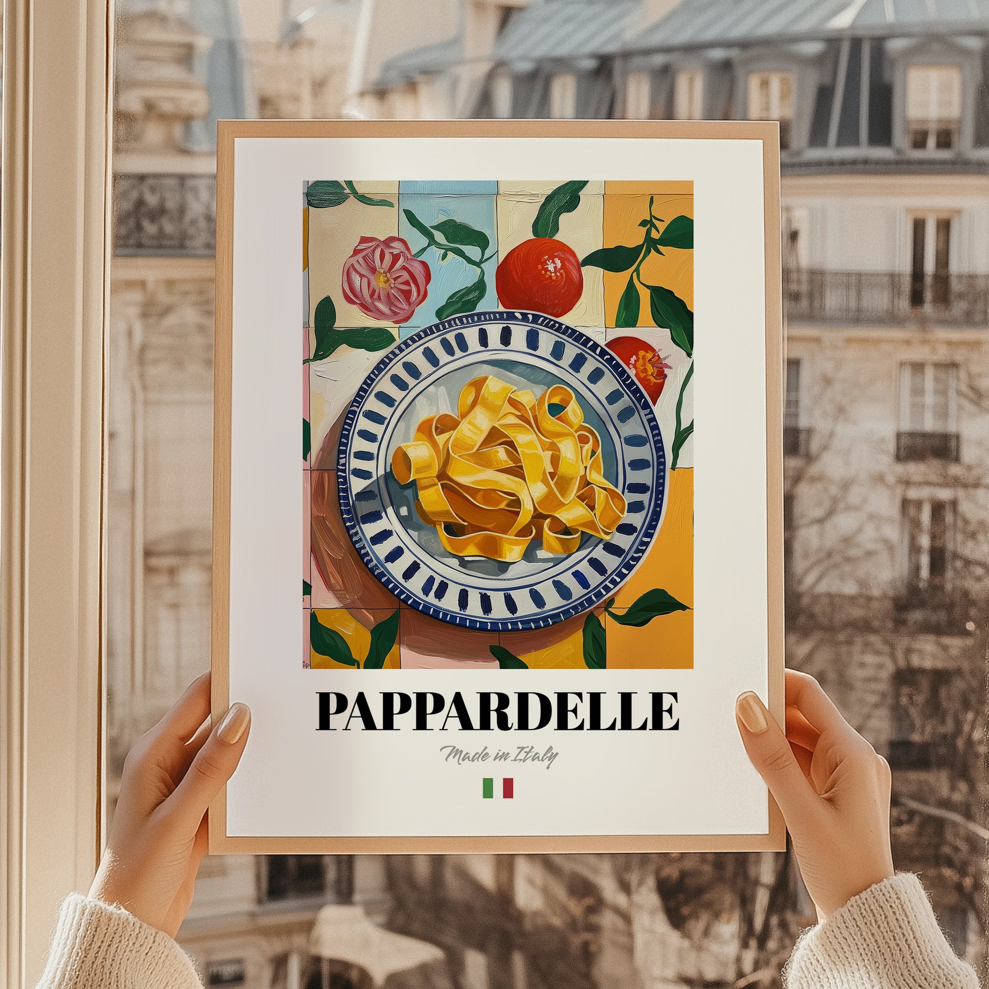 Pappardelle – Italian Pasta, Osteria Poster, styled in a charming Paris street view