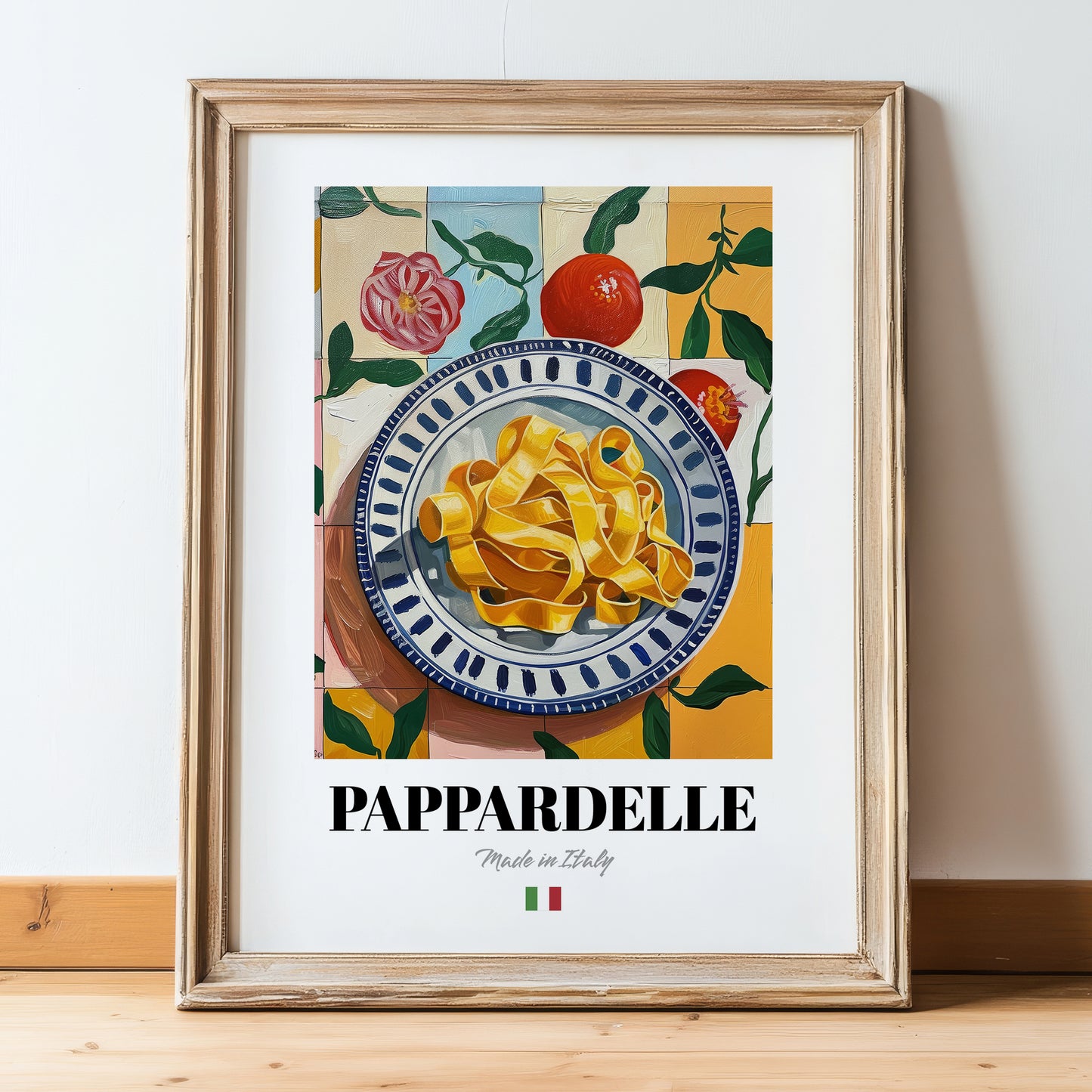 Pappardelle – Italian Pasta, Osteria Poster, in wooden frame leaning on the floor