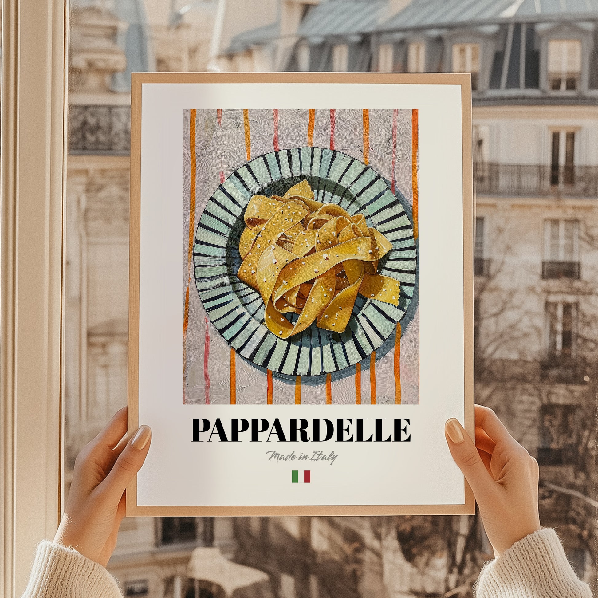 Pappardelle – Italian Pasta, Restaurant Poster, styled in a charming Paris street view