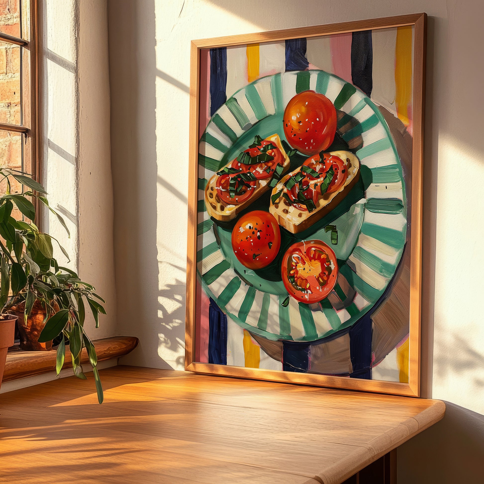 Bruschetta al pomodoro – Italian Snack Dish, Restaurant Illustration, clean layout with no caption