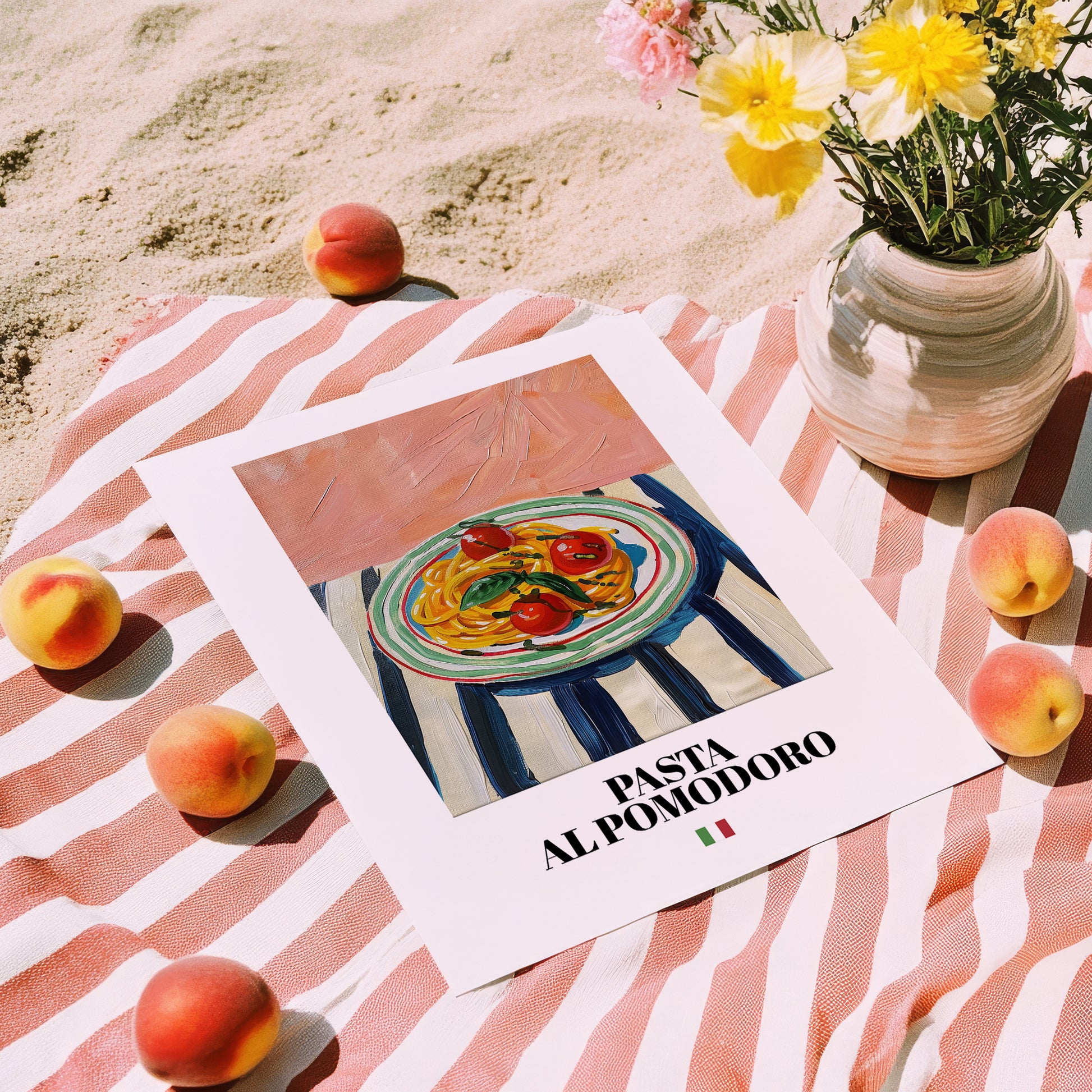 Pasta al pomodoro – Italian Pasta, Restaurant Poster, unframed on coastal sand