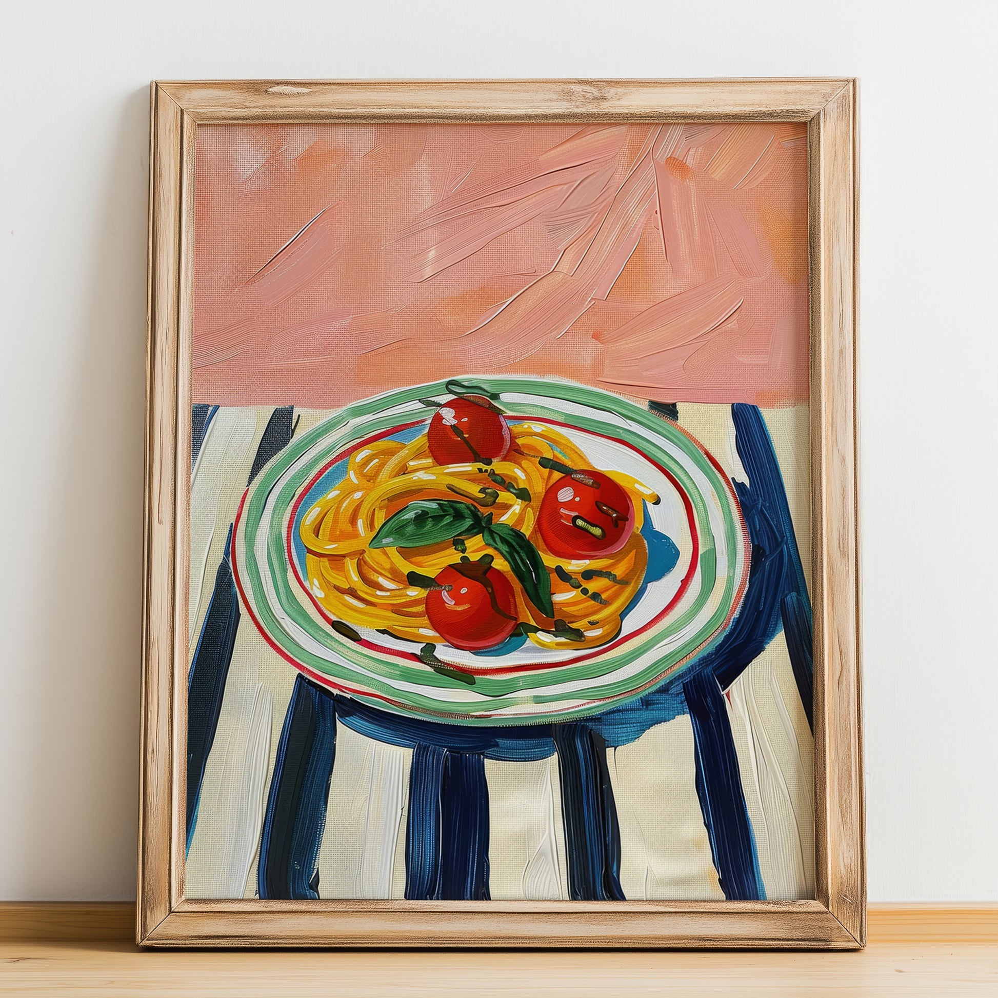 Pasta al pomodoro – Italian Pasta, Restaurant Poster, no-text version framed in wood