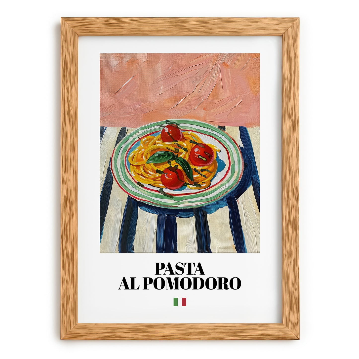 Pasta al pomodoro – Italian Pasta, Restaurant Poster, set in oak frame