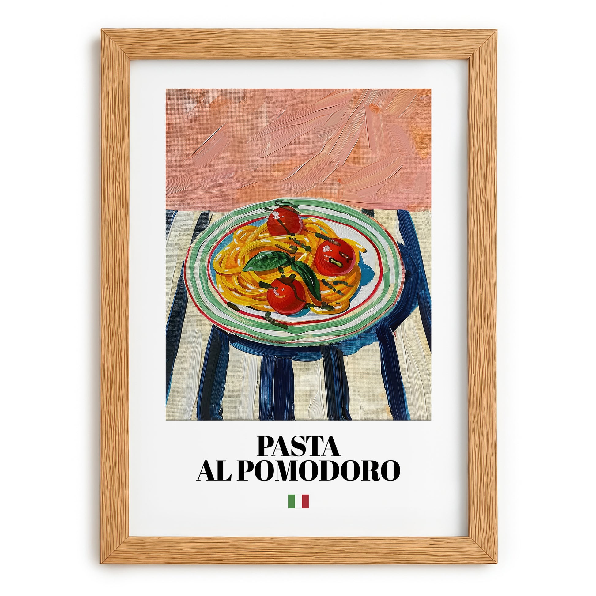 Pasta al pomodoro – Italian Pasta, Restaurant Poster, set in oak frame