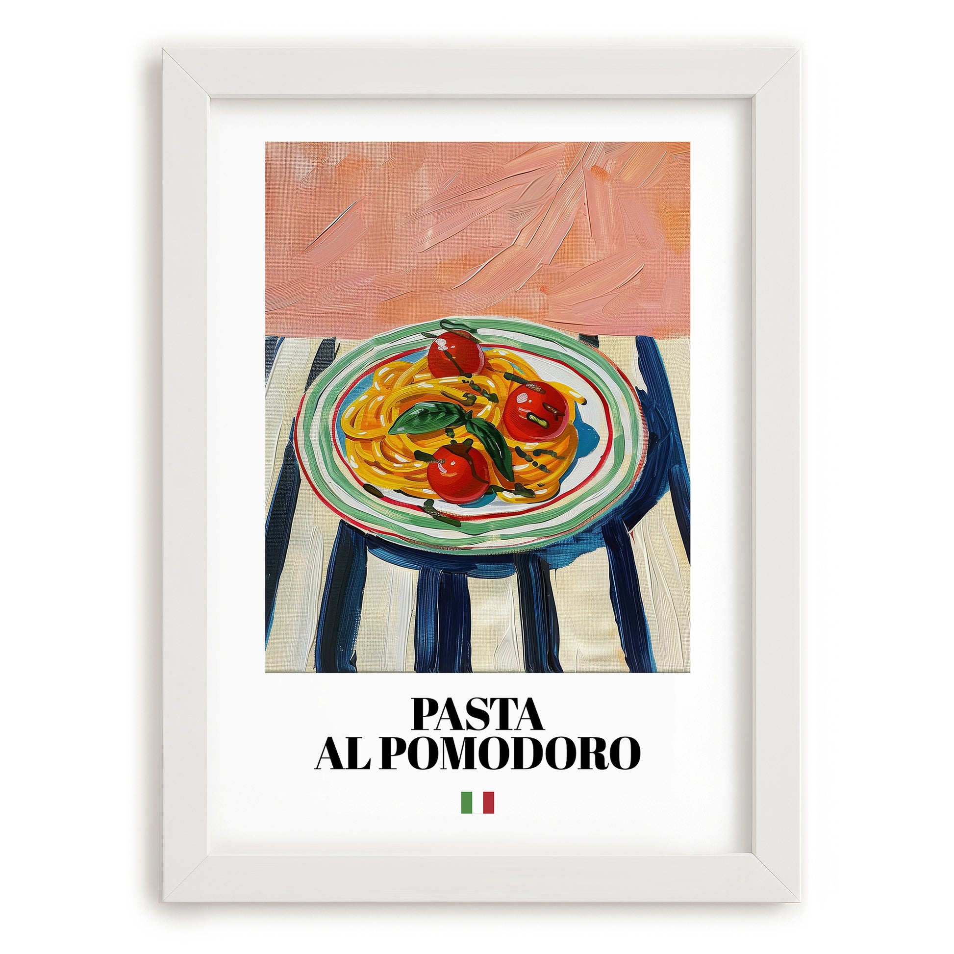 Pasta al pomodoro – Italian Pasta, Restaurant Poster, placed in minimal white frame