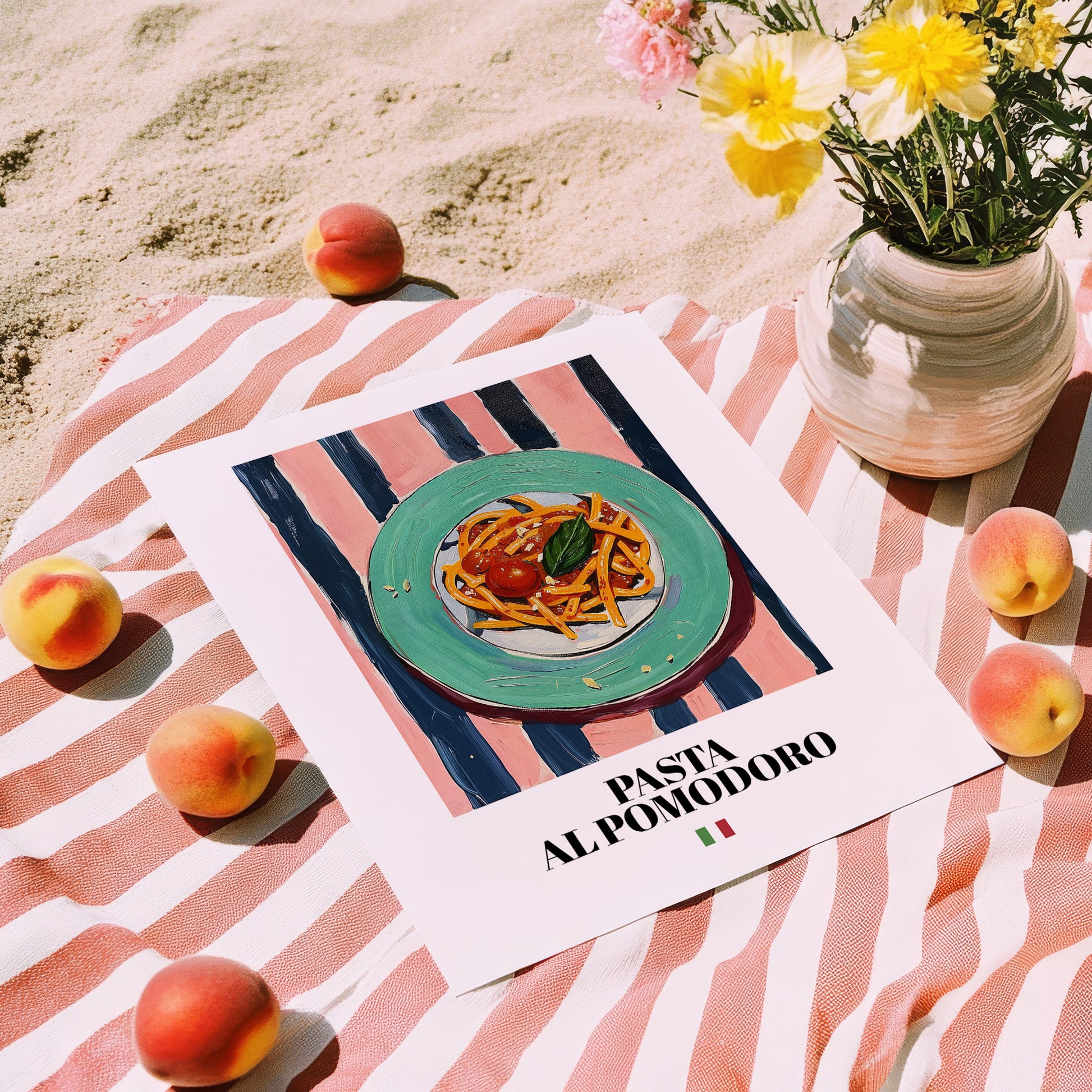 Pasta al pomodoro – Italian Pasta, Osteria Painting, unframed on coastal sand
