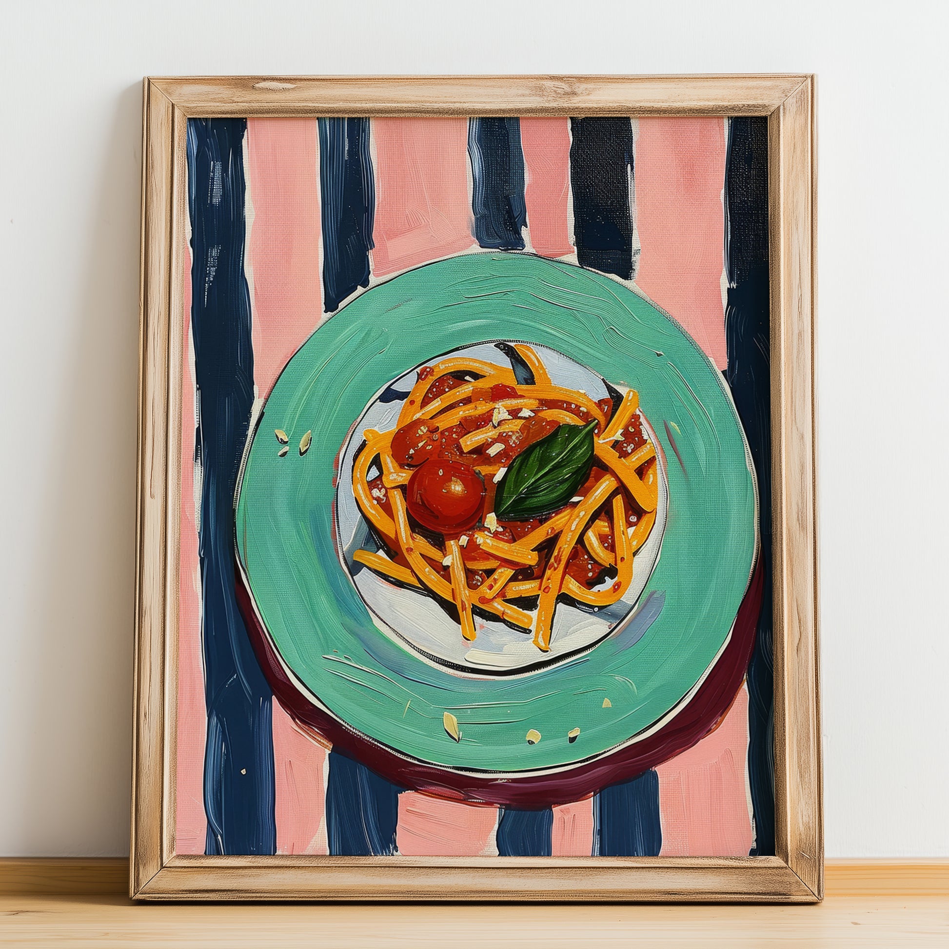 Pasta al pomodoro – Italian Pasta, Osteria Painting, no-text version framed in wood