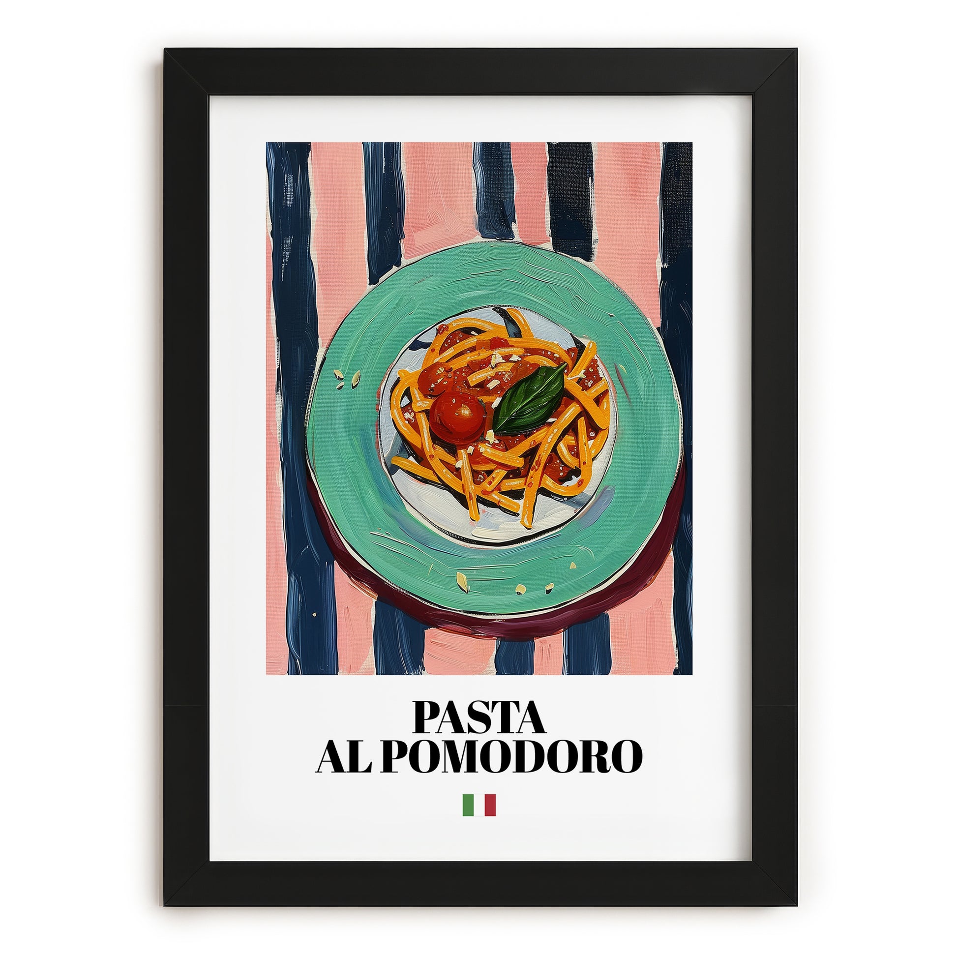 Pasta al pomodoro – Italian Pasta, Osteria Painting, in sleek black frame
