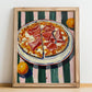 Pizza prosciutto – Italian Pizza, Trattoria Wall Art, no-text version framed in wood