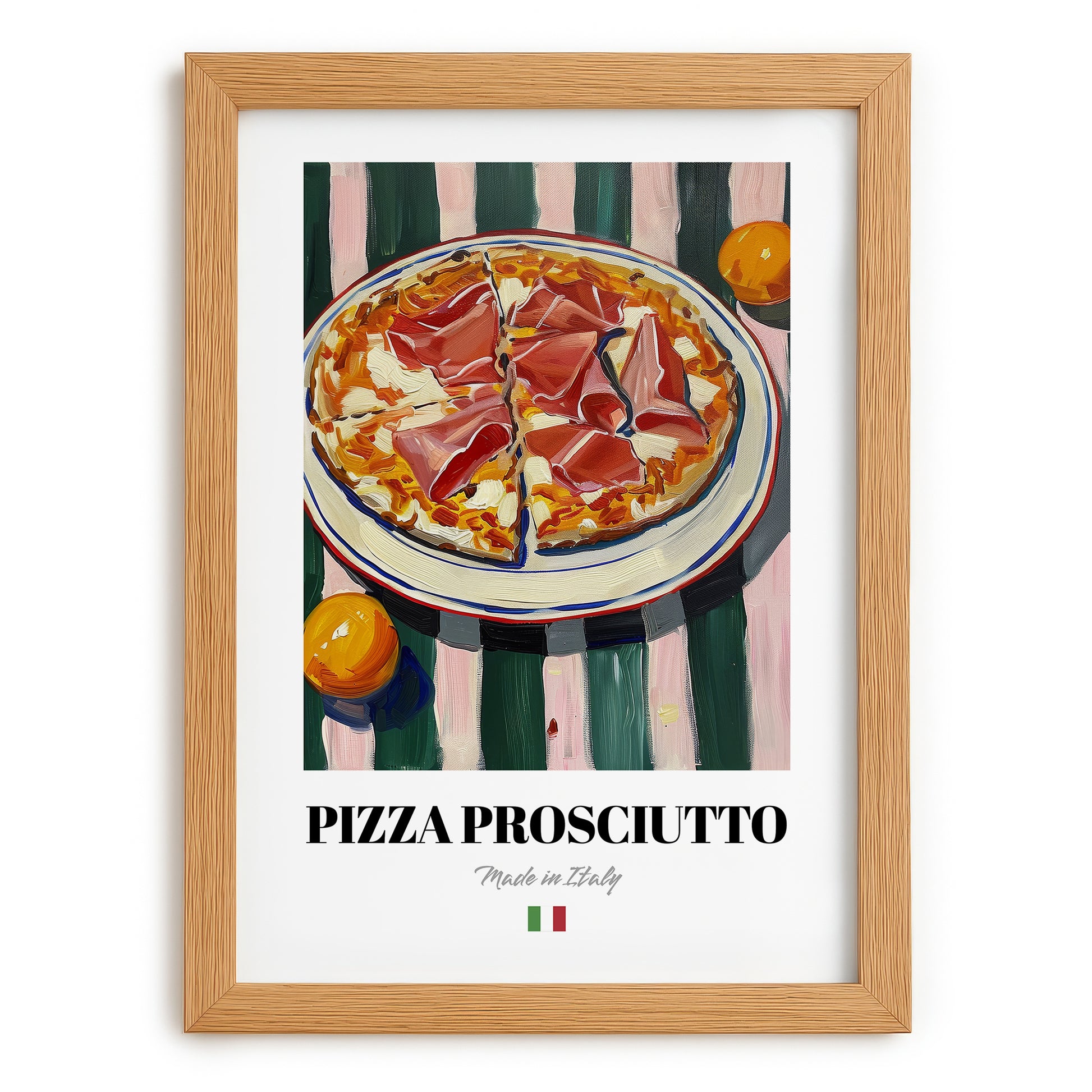 Pizza prosciutto – Italian Pizza, Trattoria Wall Art, set in oak frame