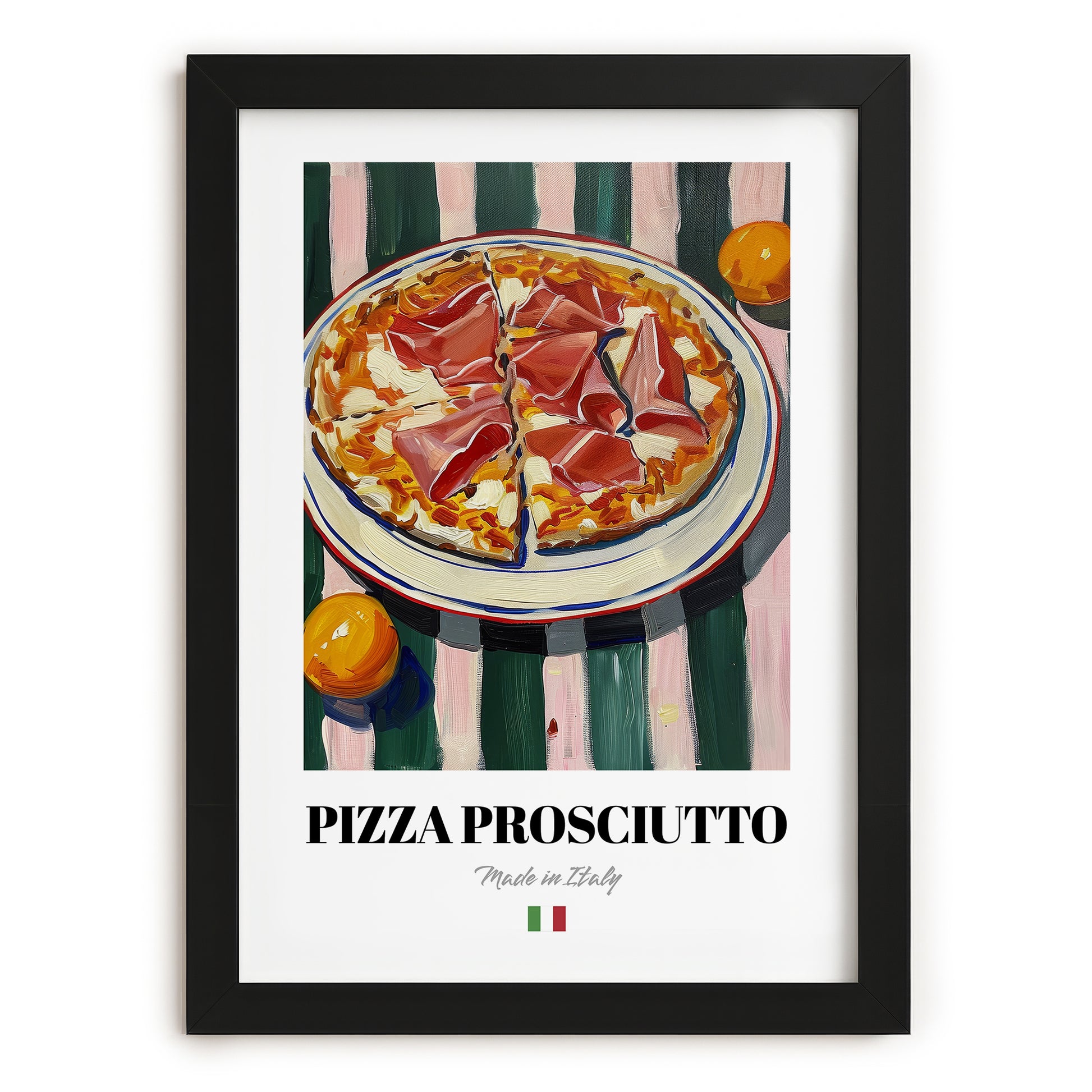 Pizza prosciutto – Italian Pizza, Trattoria Wall Art, in sleek black frame