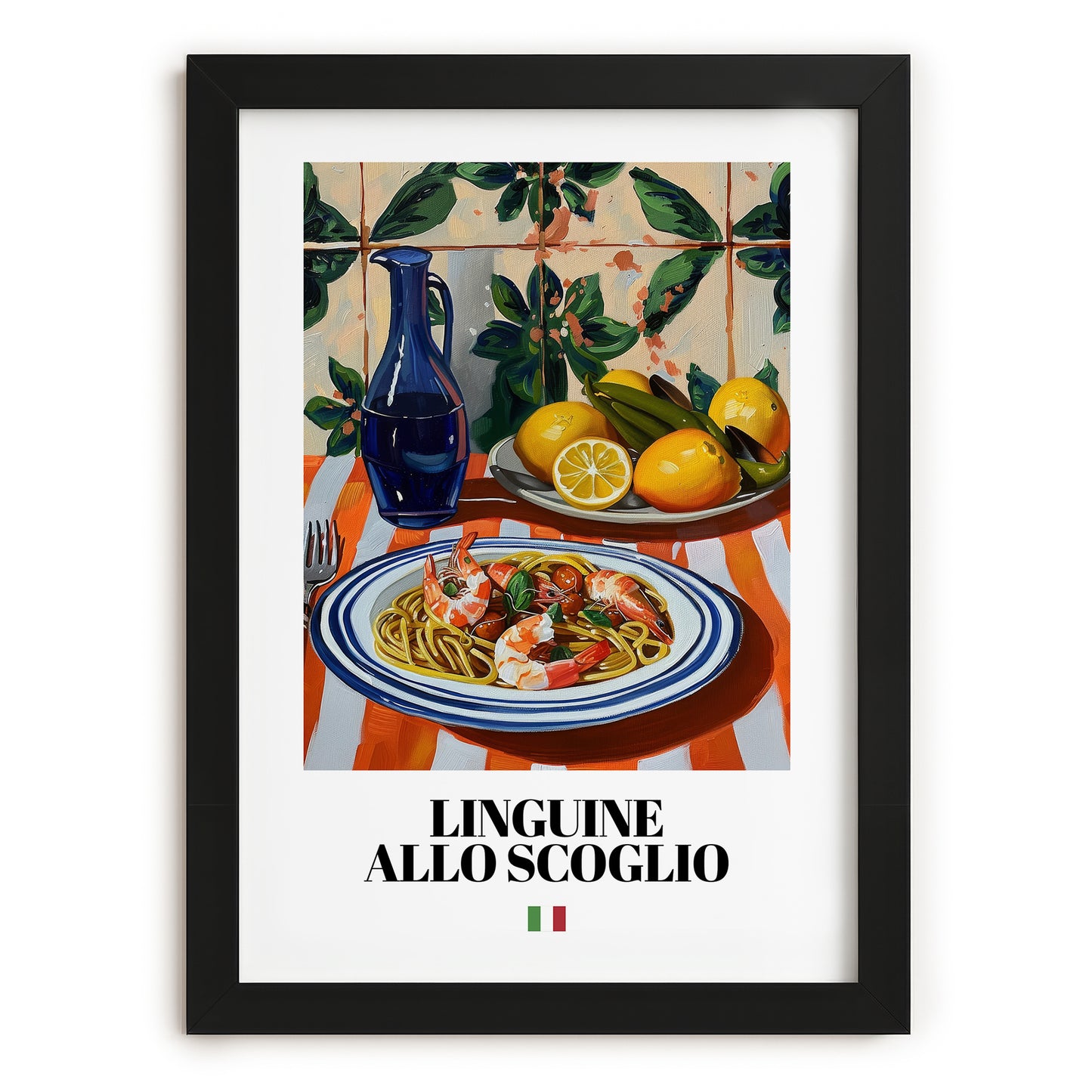 Linguine allo scoglio – Italian Pasta, Osteria Wall Art, in sleek black frame