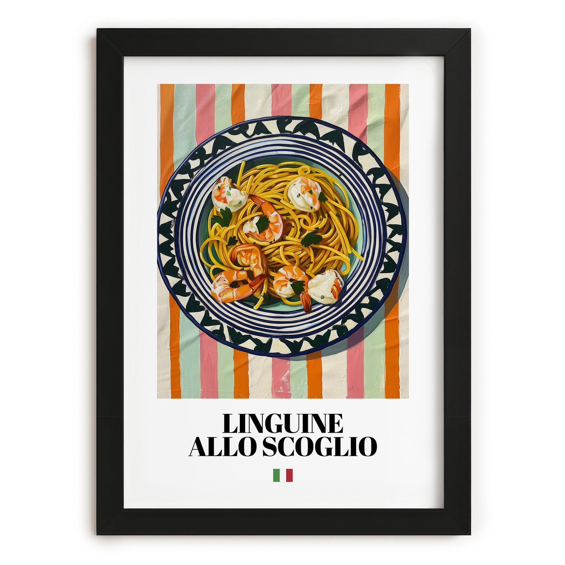 Linguine allo scoglio – Italian Pasta, Restaurant Wall Decor, in sleek black frame