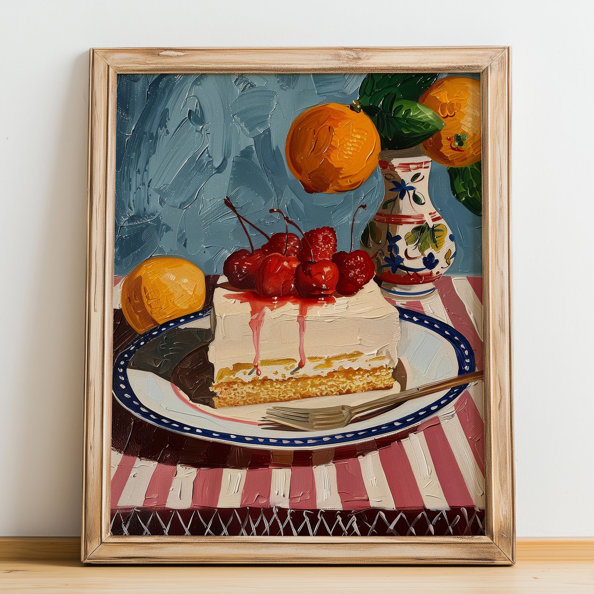 Zuppa Inglese – Italian Dessert Dish, Farmhouse Kitchen Painting, no-text version framed in wood
