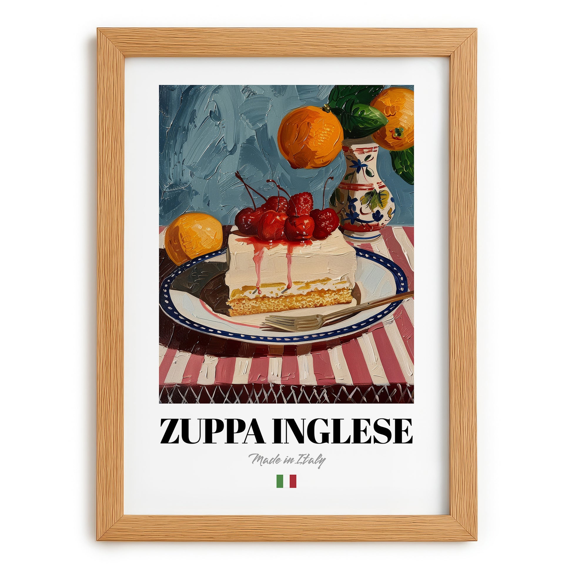 Zuppa Inglese – Italian Dessert Dish, Farmhouse Kitchen Painting, set in oak frame
