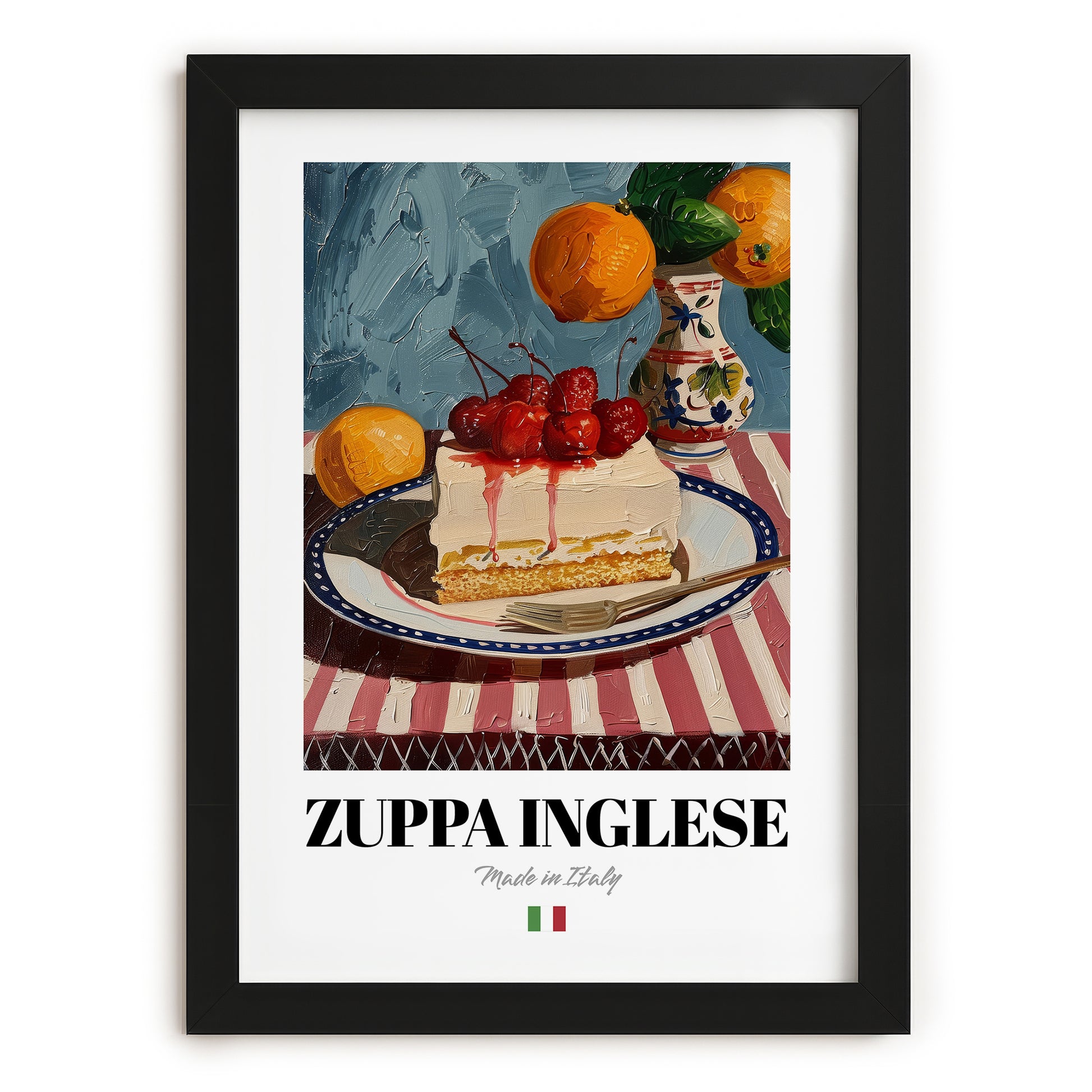 Zuppa Inglese – Italian Dessert Dish, Farmhouse Kitchen Painting, in sleek black frame