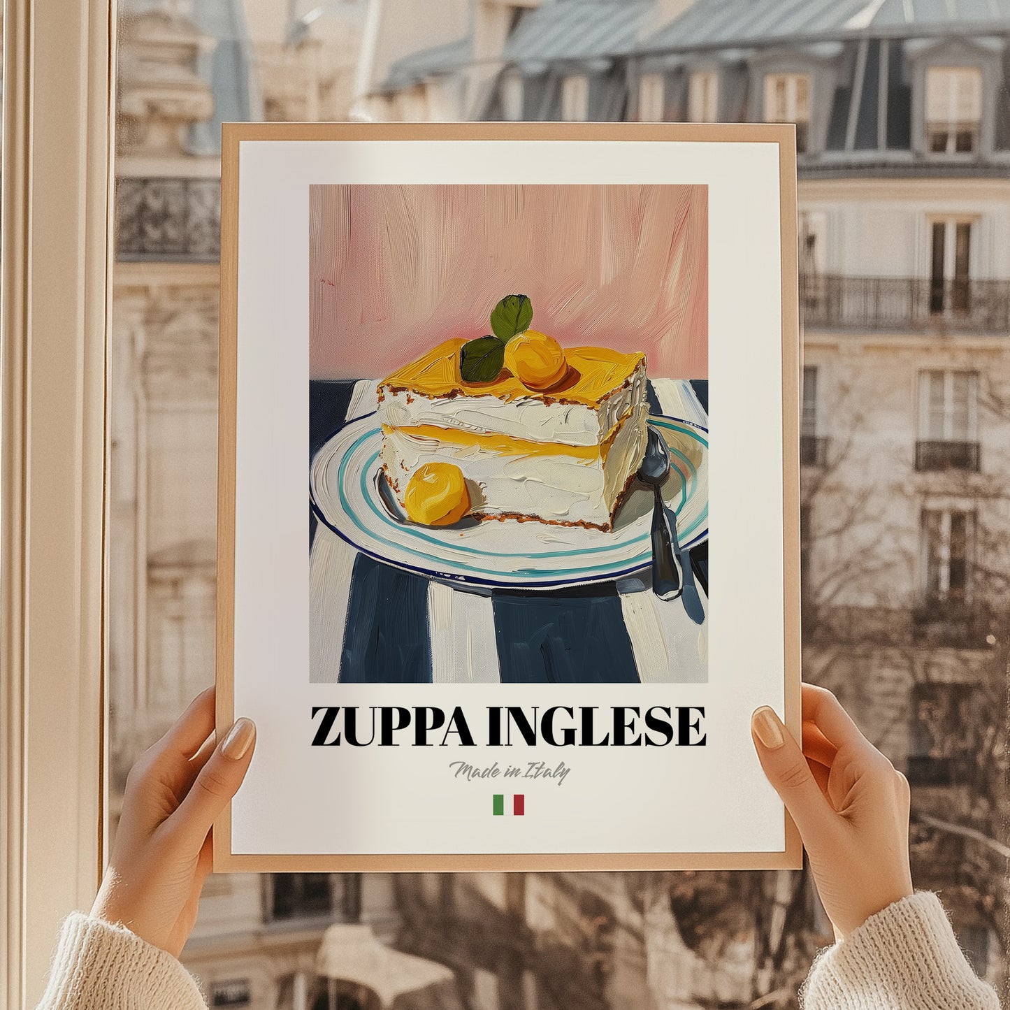 Zuppa Inglese – Italian Dessert Dish, Fine Dining Restaurant Print, styled in a charming Paris street view