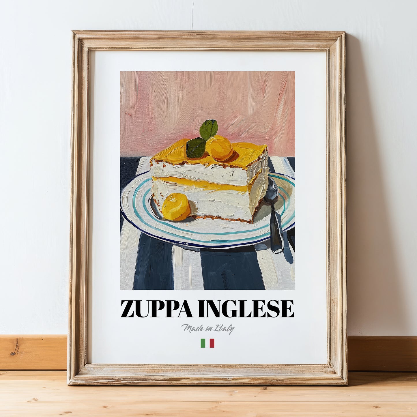 Zuppa Inglese – Italian Dessert Dish, Fine Dining Restaurant Print, in wooden frame leaning on the floor
