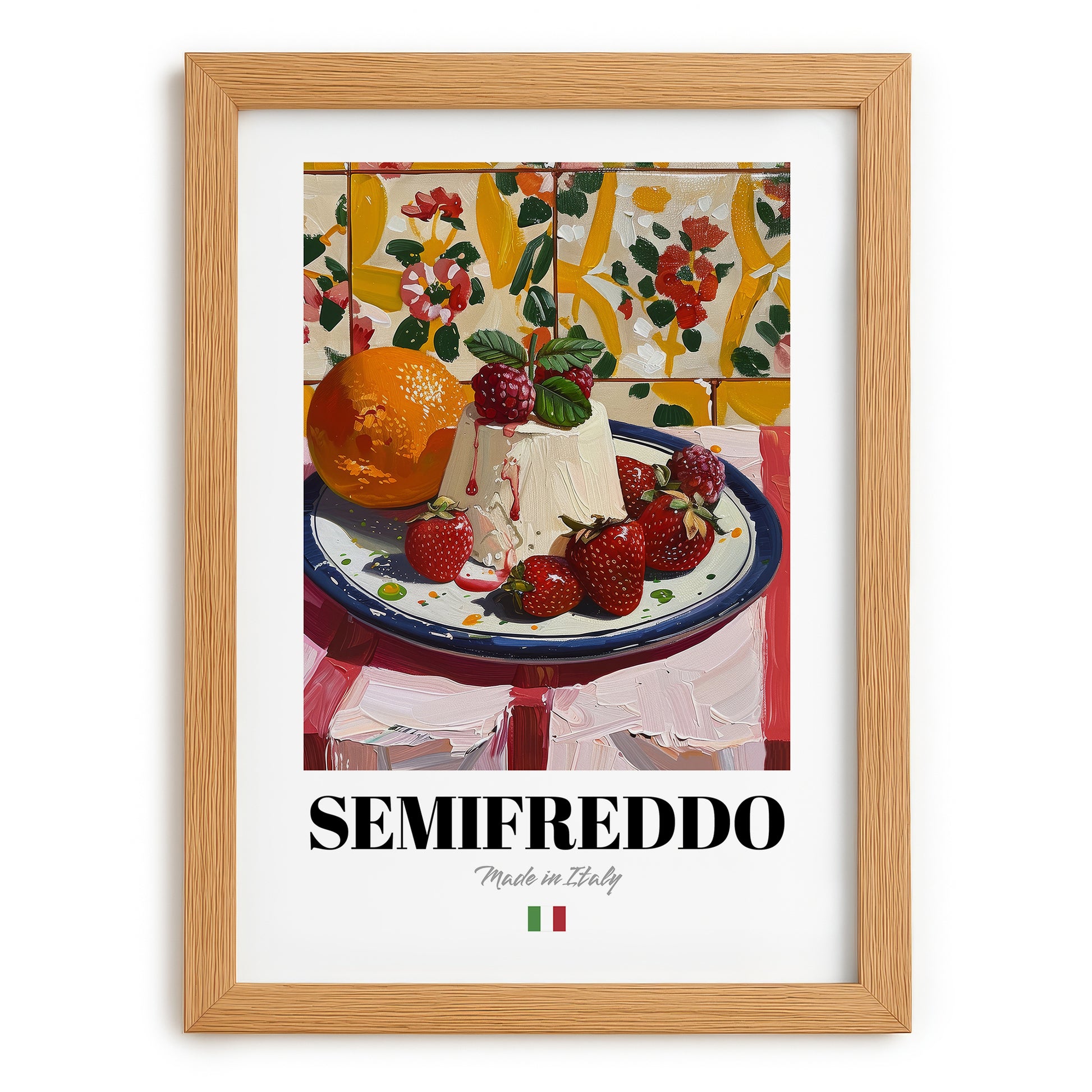 Semifreddo – Italian Dessert Dish, Café Poster, set in oak frame