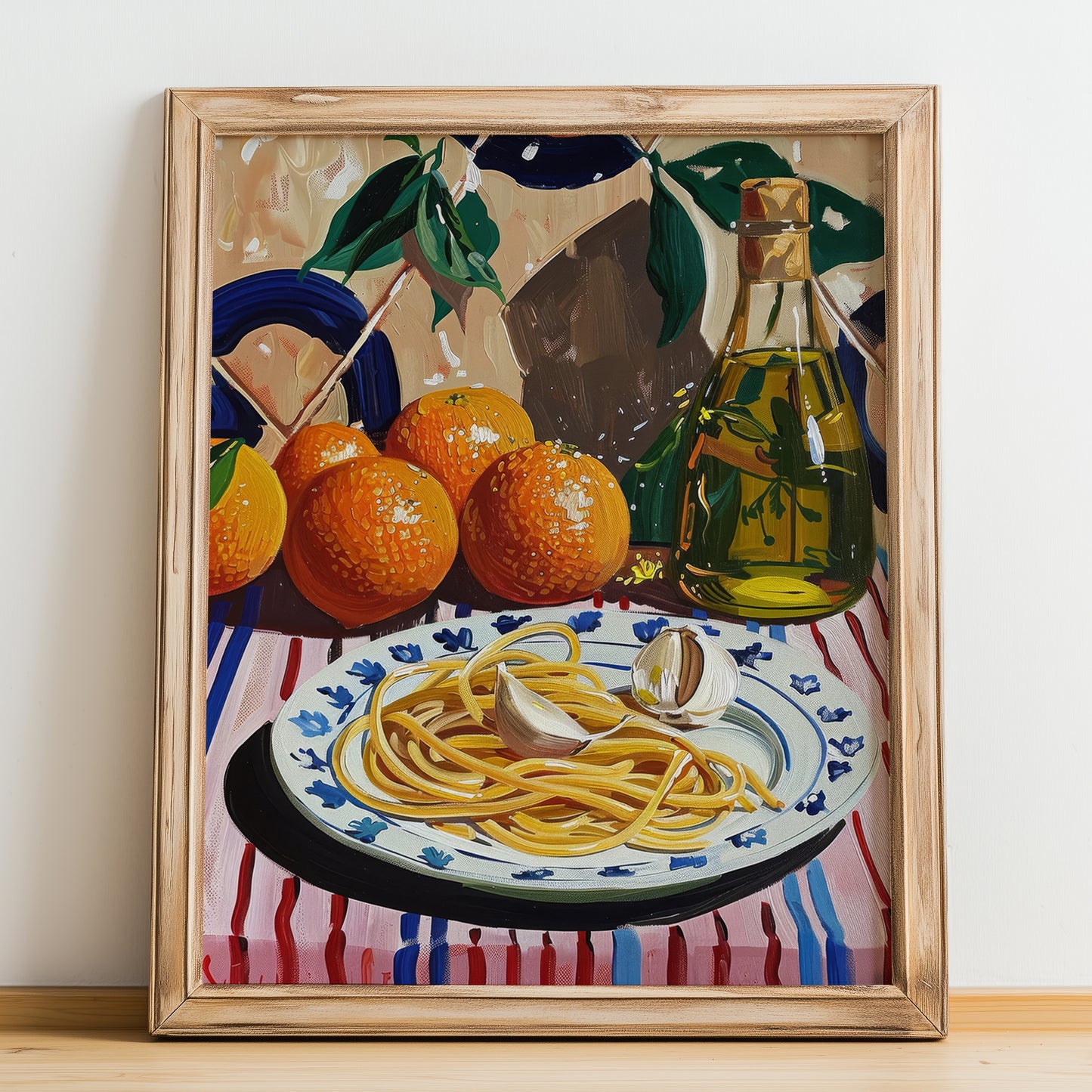 Spaghetti aglio e olio – Italian Pasta, Osteria Wall Art, no-text version framed in wood