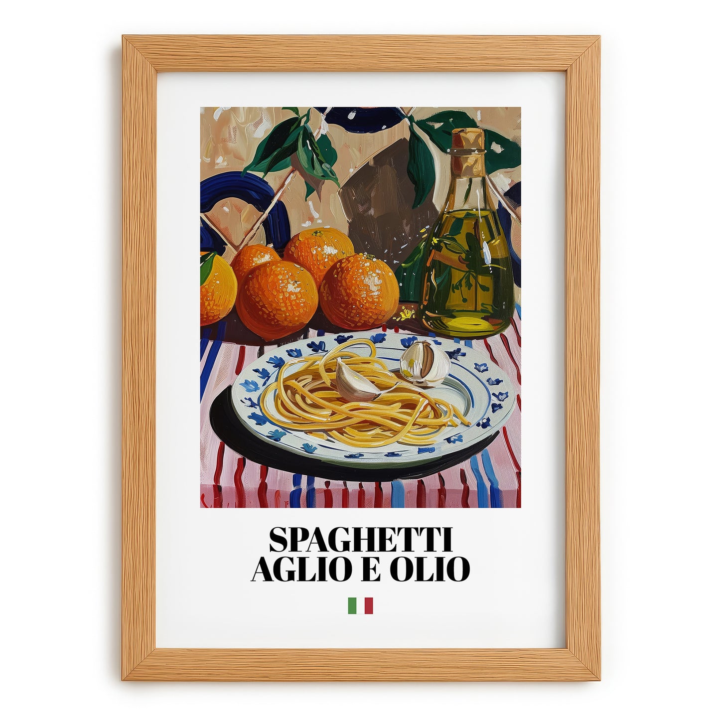 Spaghetti aglio e olio – Italian Pasta, Osteria Wall Art, set in oak frame