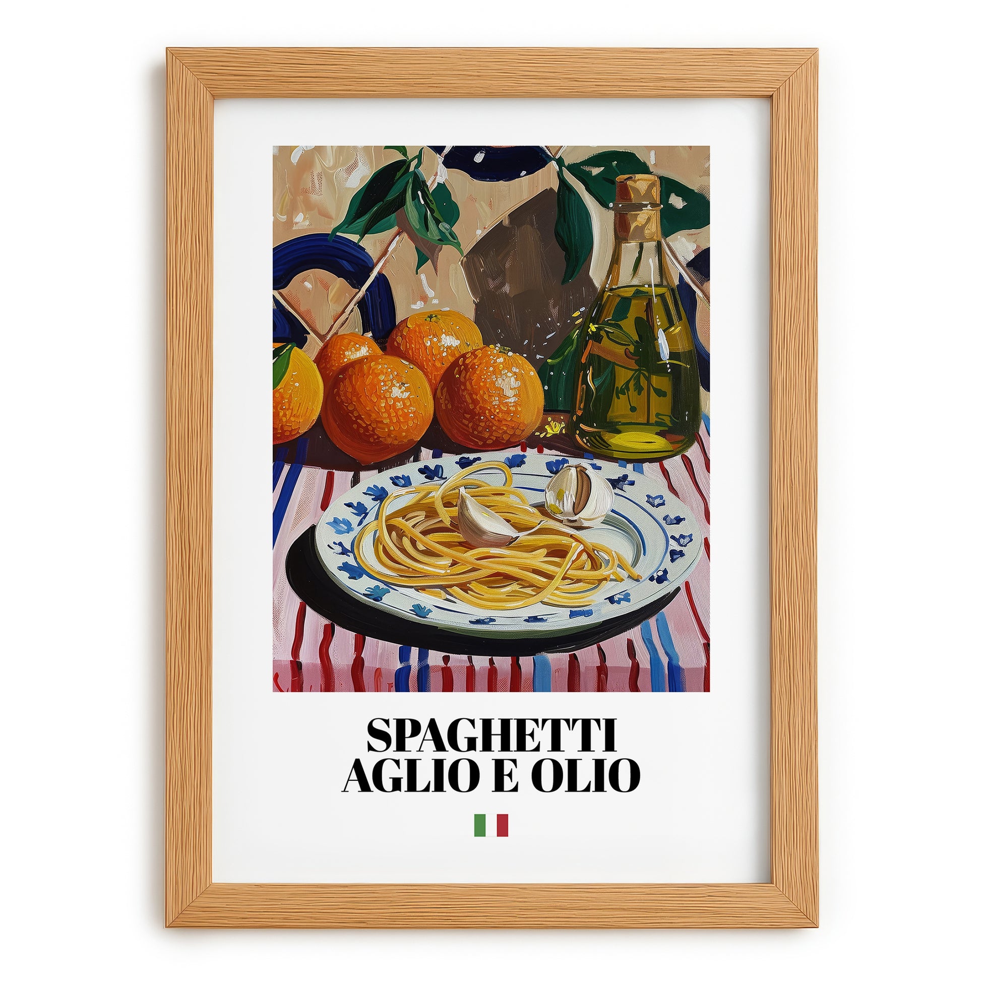 Spaghetti aglio e olio – Italian Pasta, Osteria Wall Art, set in oak frame