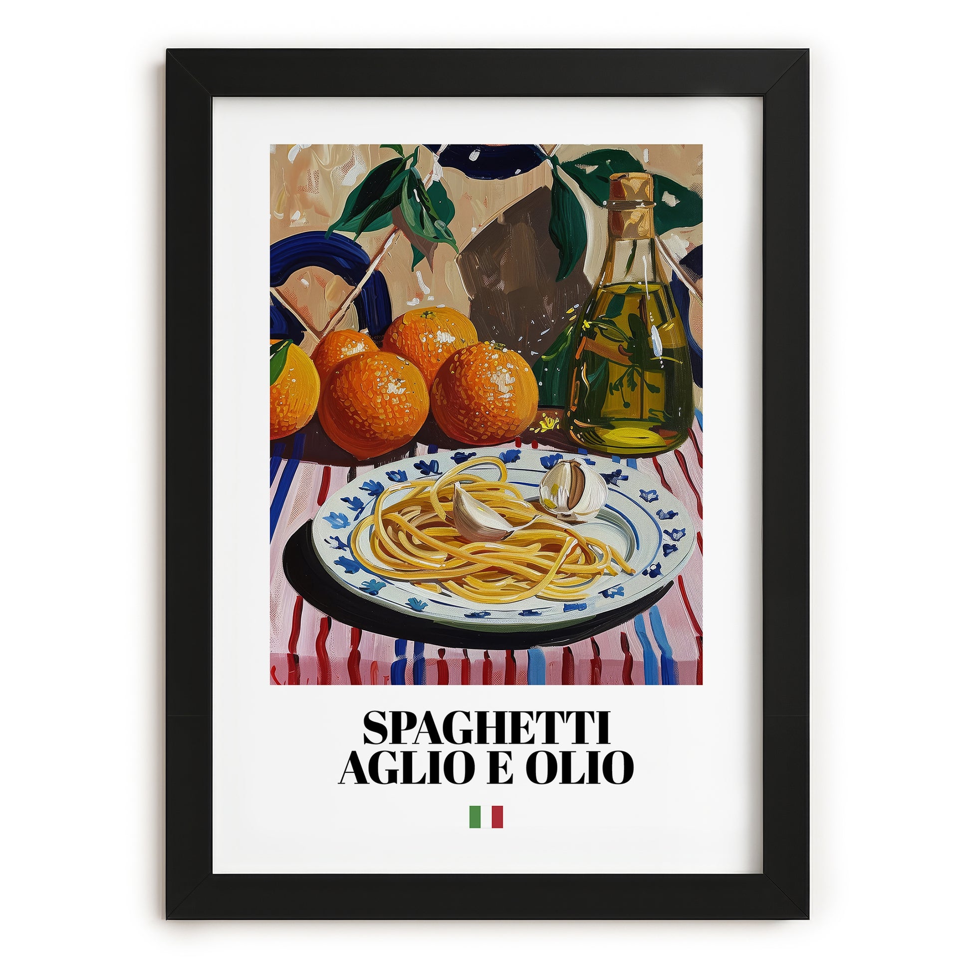 Spaghetti aglio e olio – Italian Pasta, Osteria Wall Art, in sleek black frame