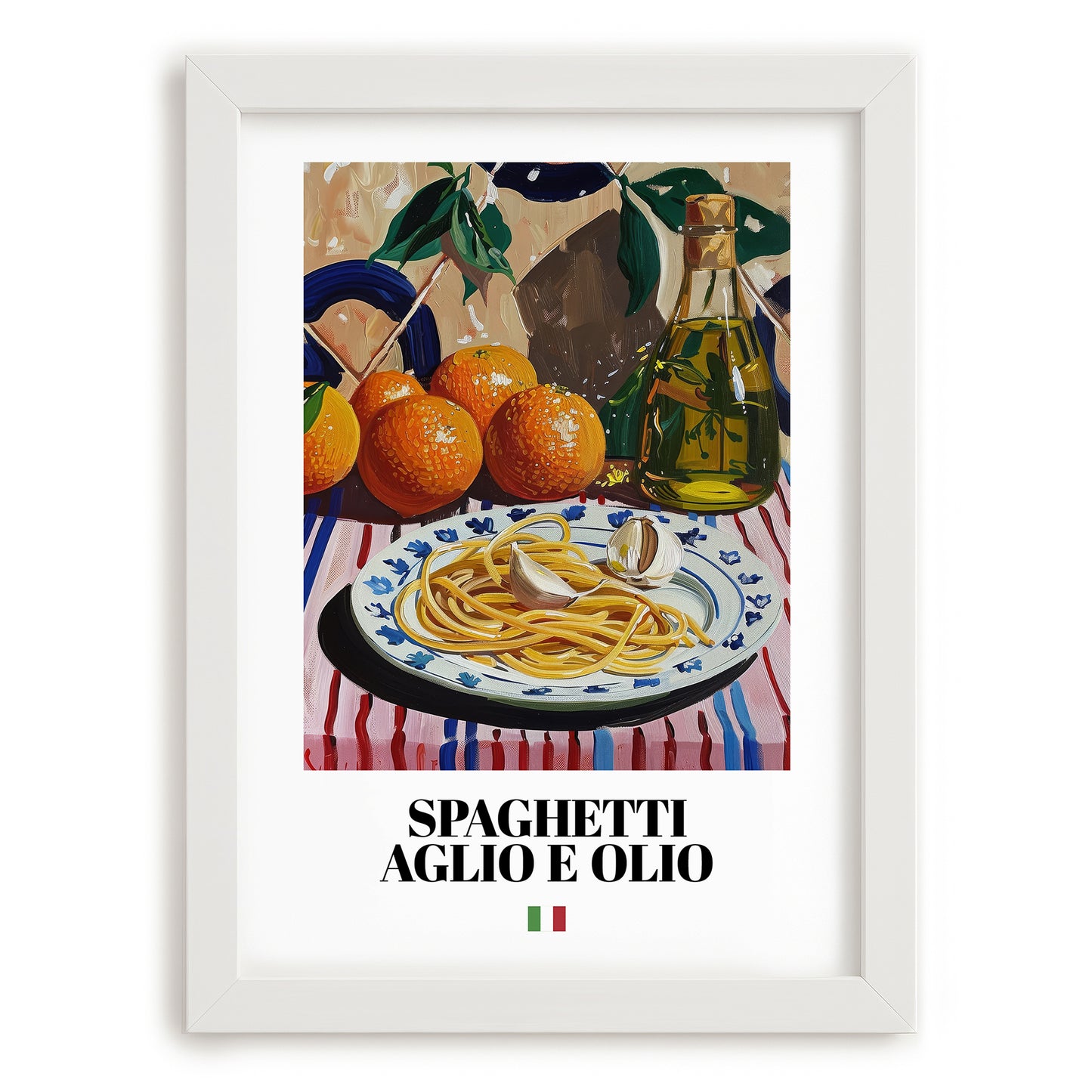 Spaghetti aglio e olio – Italian Pasta, Osteria Wall Art, placed in minimal white frame