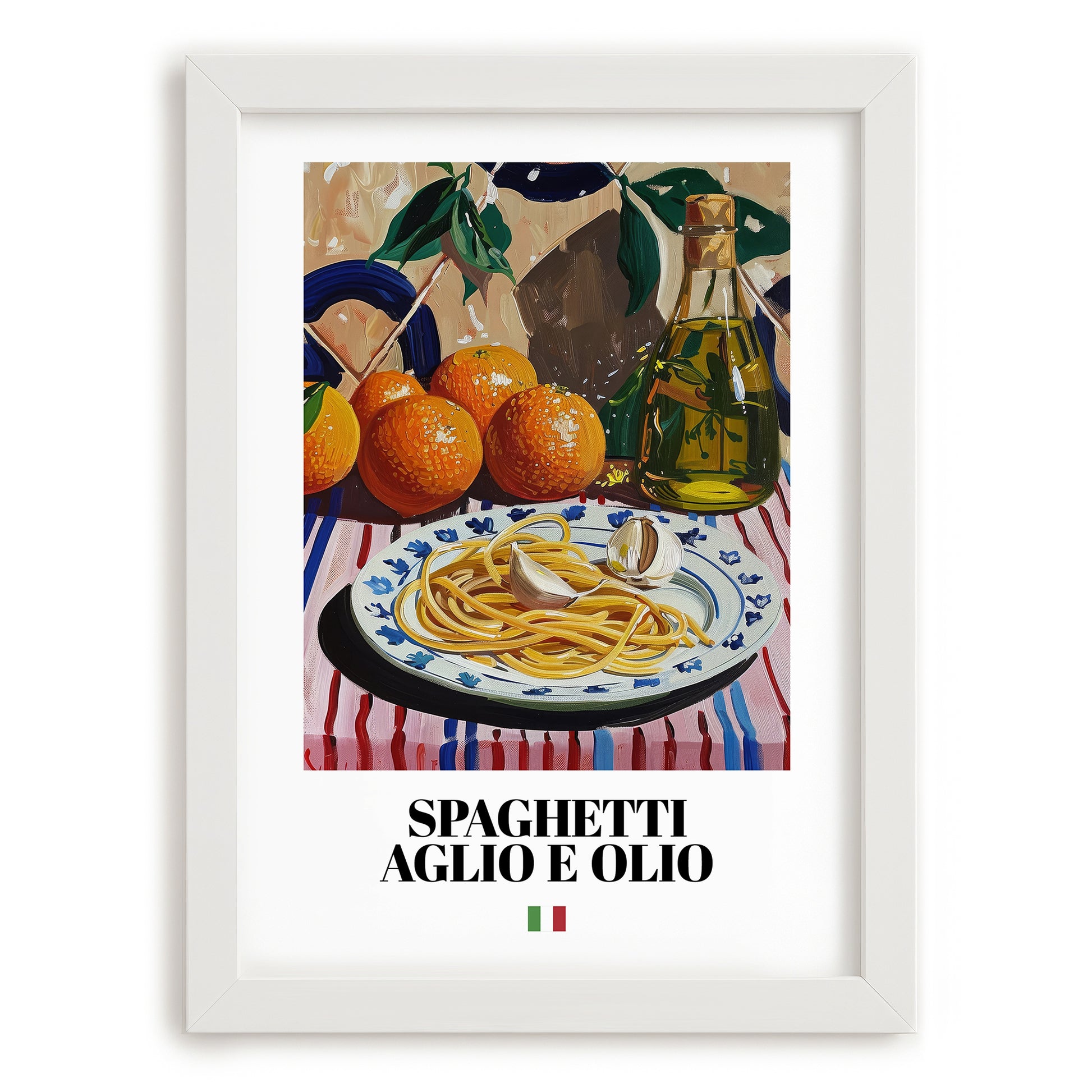 Spaghetti aglio e olio – Italian Pasta, Osteria Wall Art, placed in minimal white frame
