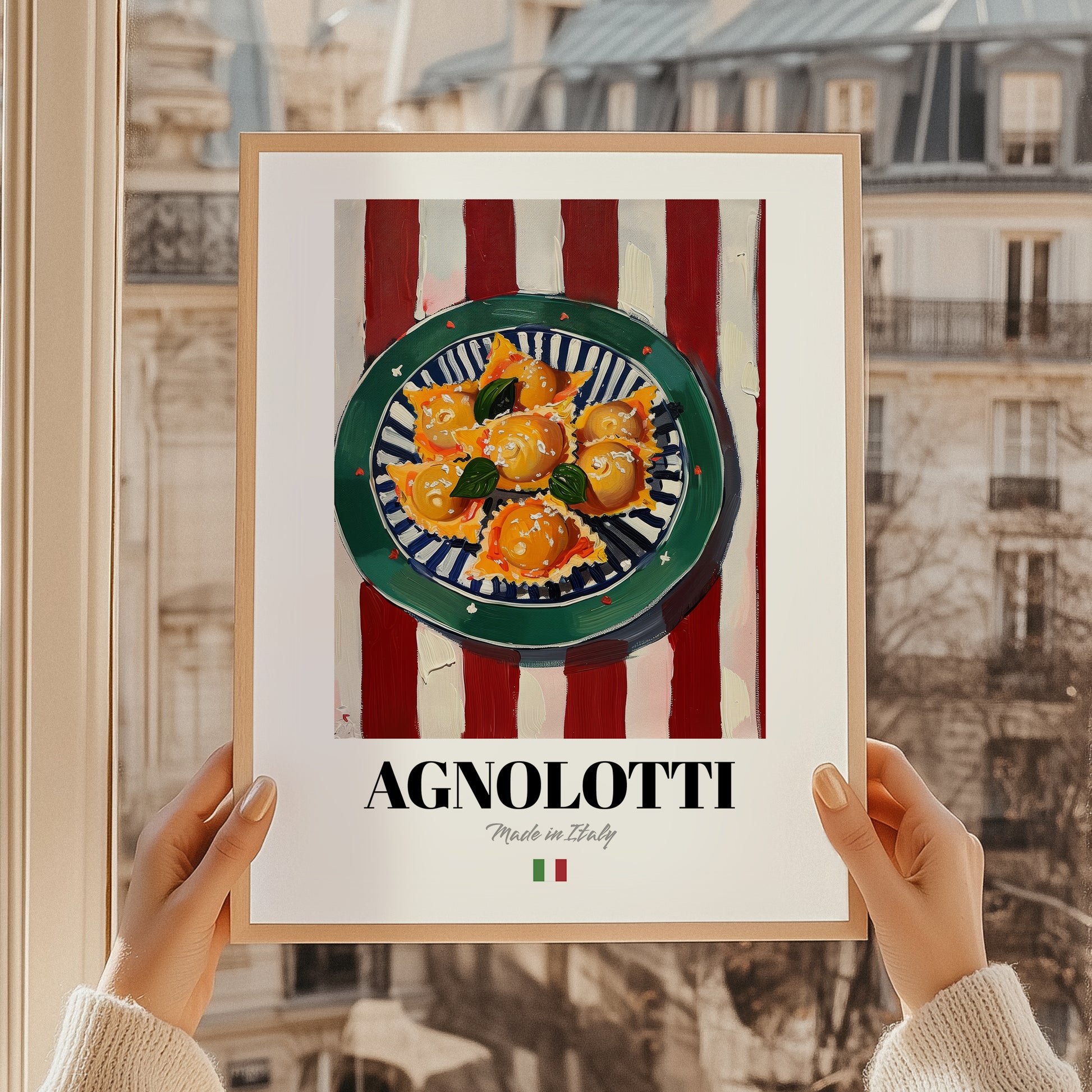 Agnolotti – Italian Pasta, Ristorante Wall Art, styled in a charming Paris street view