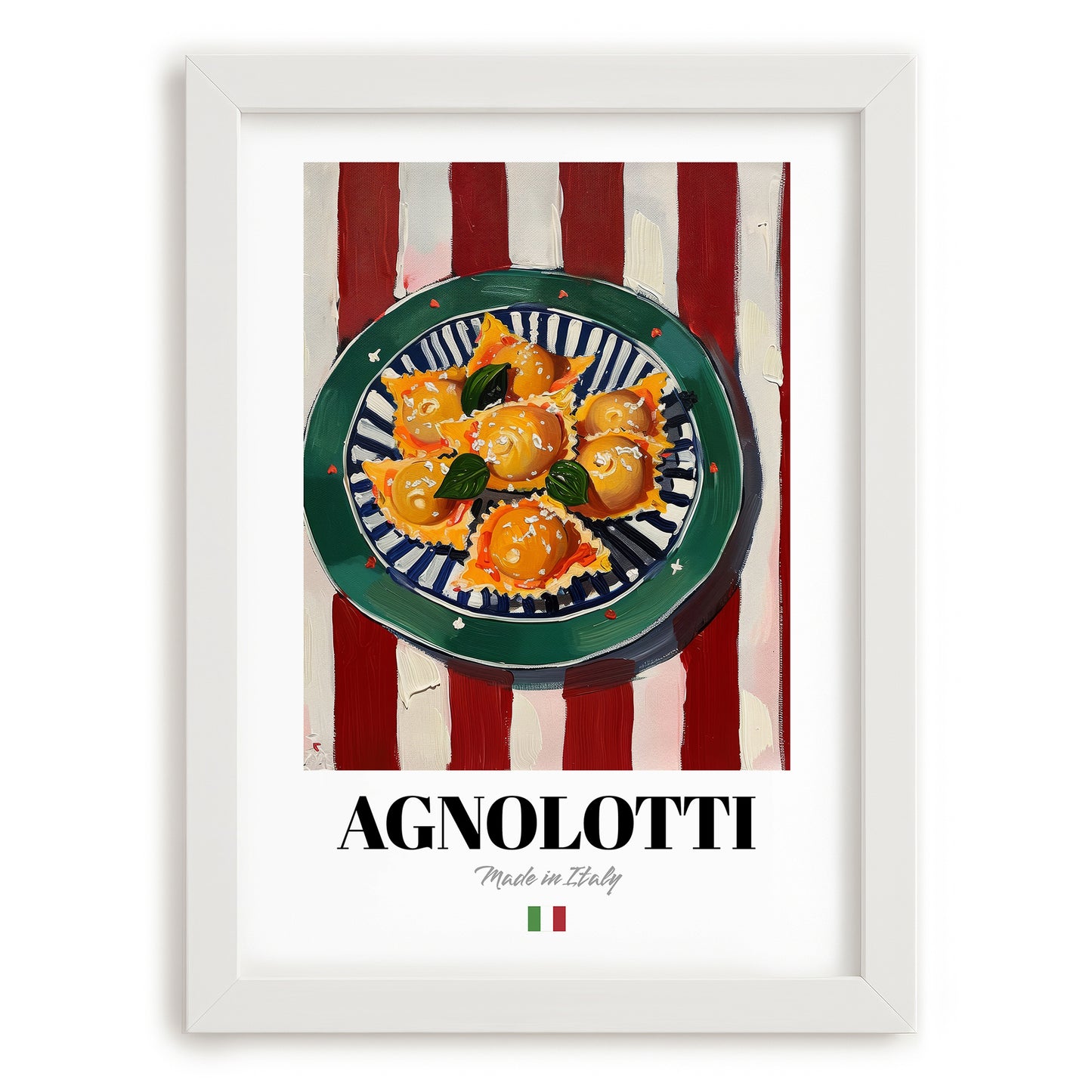 Agnolotti – Italian Pasta, Ristorante Wall Art, placed in minimal white frame