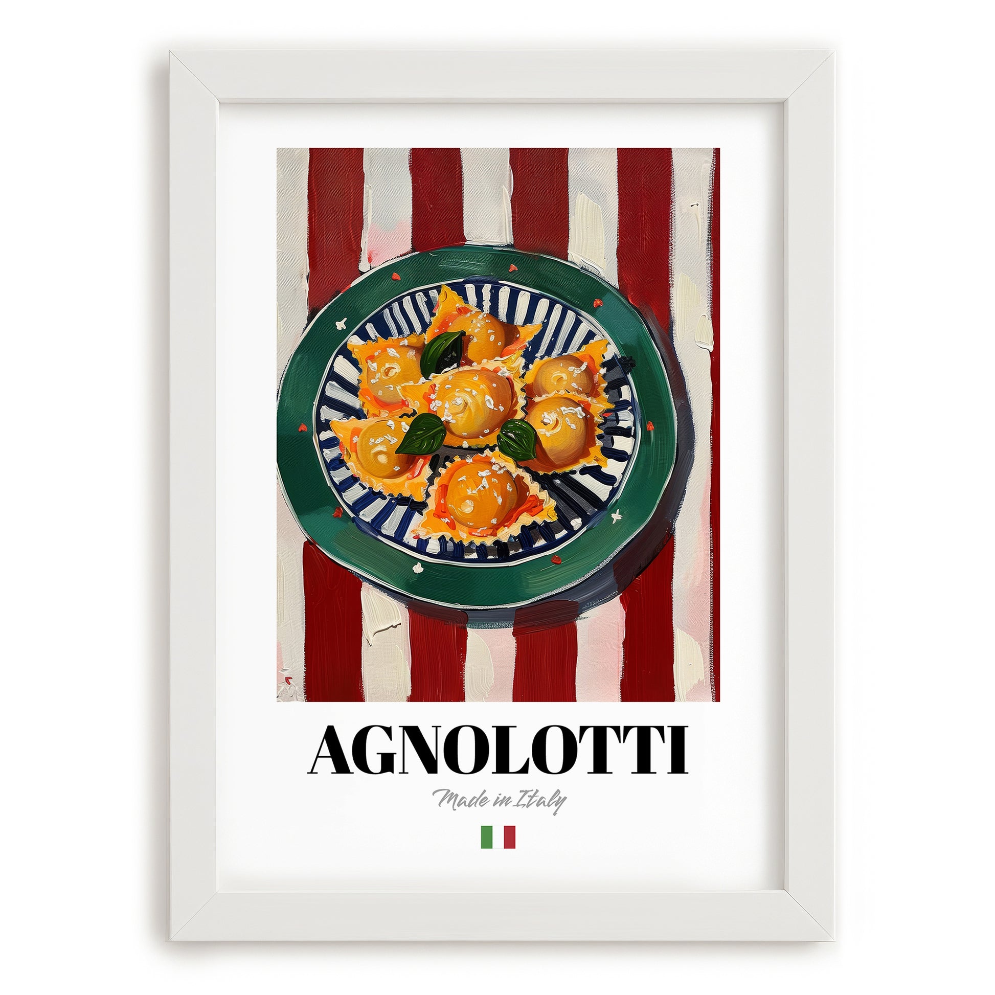 Agnolotti – Italian Pasta, Ristorante Wall Art, placed in minimal white frame
