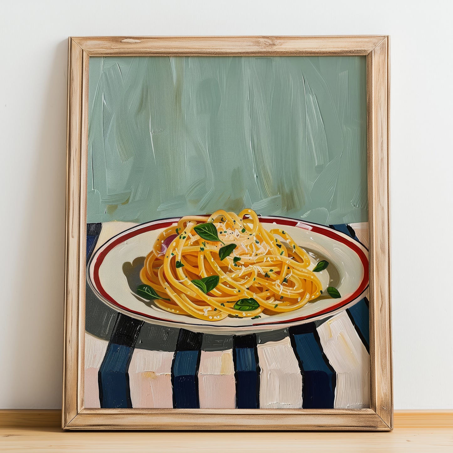 Pasta Carbonara – Italian Pasta, Ristorante Poster, no-text version framed in wood