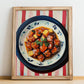 Sweet and Sour Pork – on Striped Tablecloth, Chinese Food Print, no-text version framed in wood