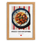 Sweet and Sour Pork – on Striped Tablecloth, Chinese Food Print, set in oak frame