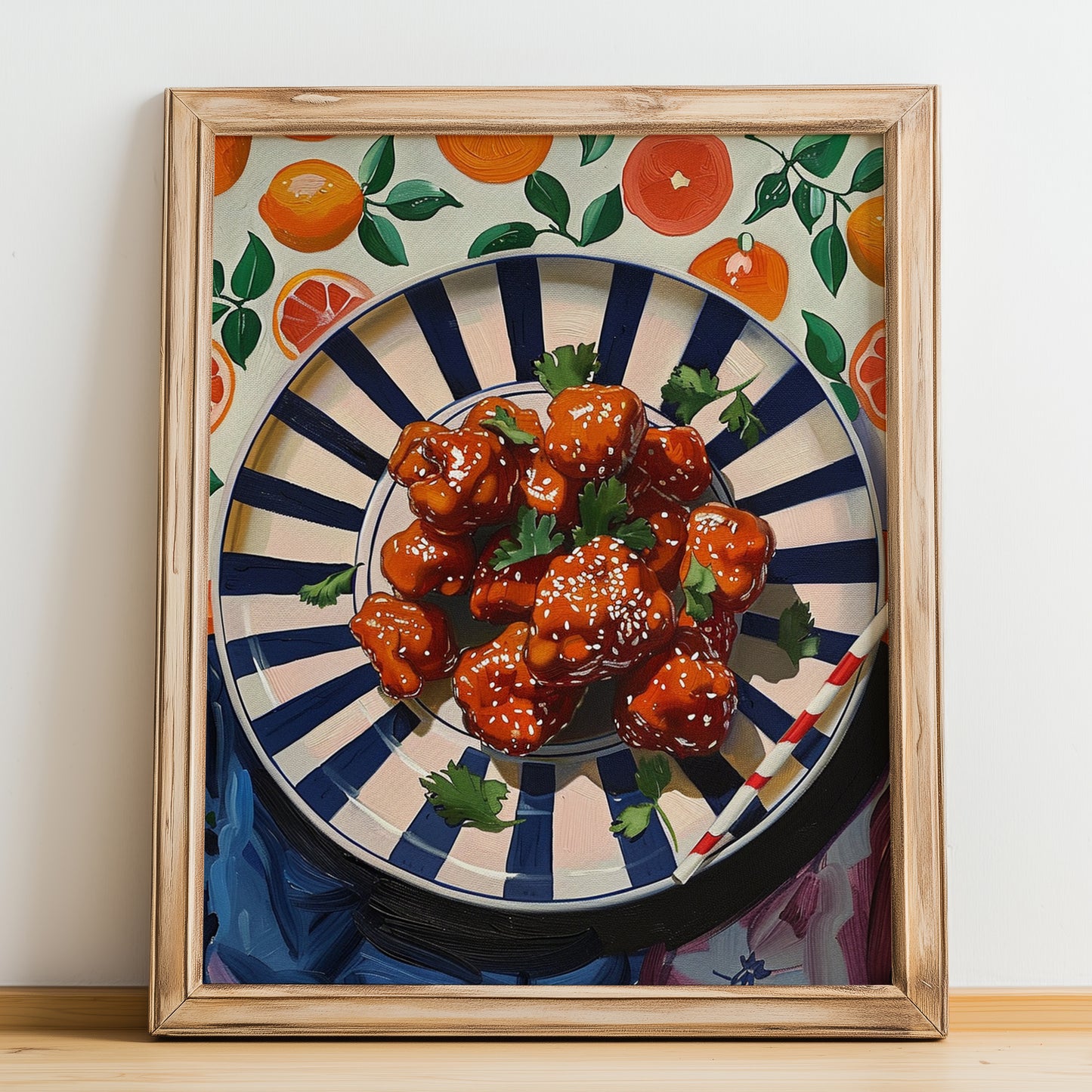 Sweet and Sour Pork – Oil Painting, Chinese Food Illustration, no-text version framed in wood