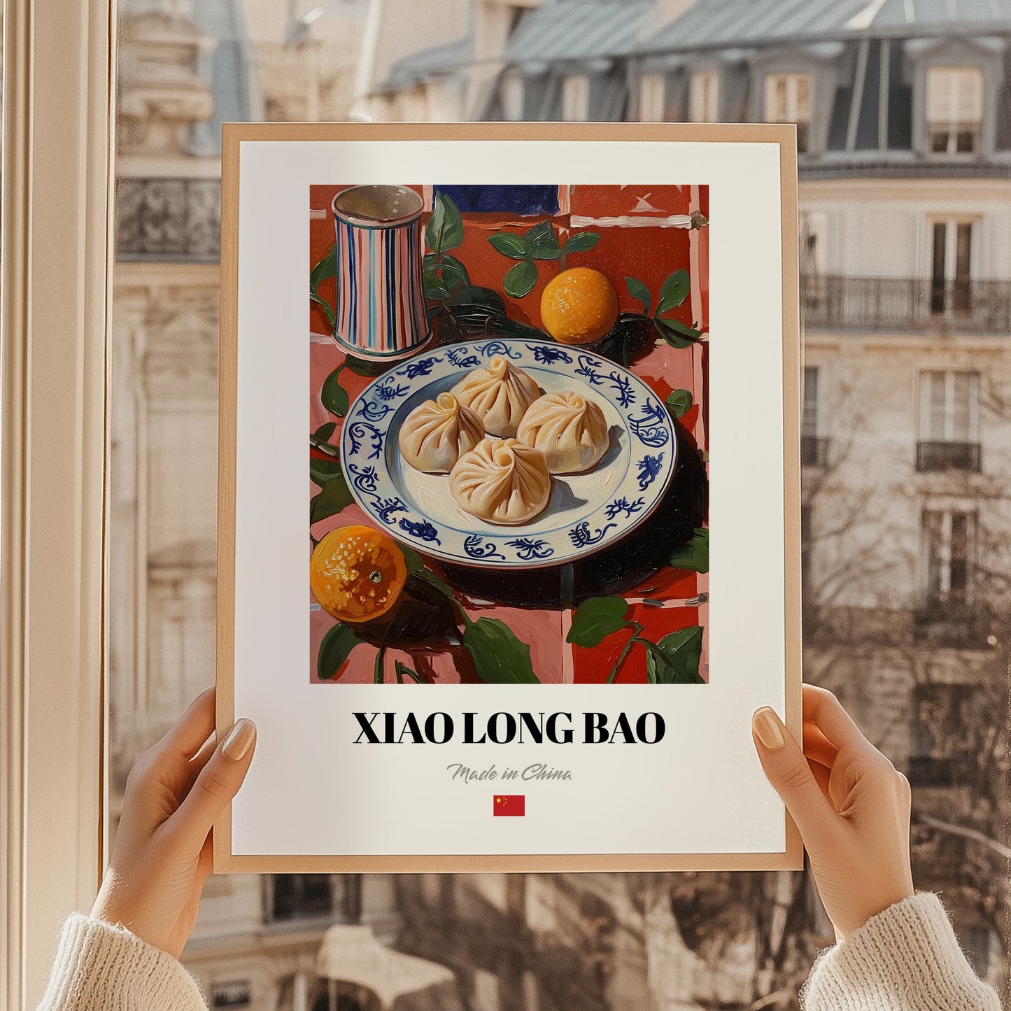 Xiao Long Bao – Colorful Oil Painting, Chinese Food Wall Decor, styled in a charming Paris street view