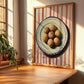 Jiān Dùi (Sesame Balls) – on Striped Tablecloth, Chinese Dessert Wall Decor, clean layout with no caption