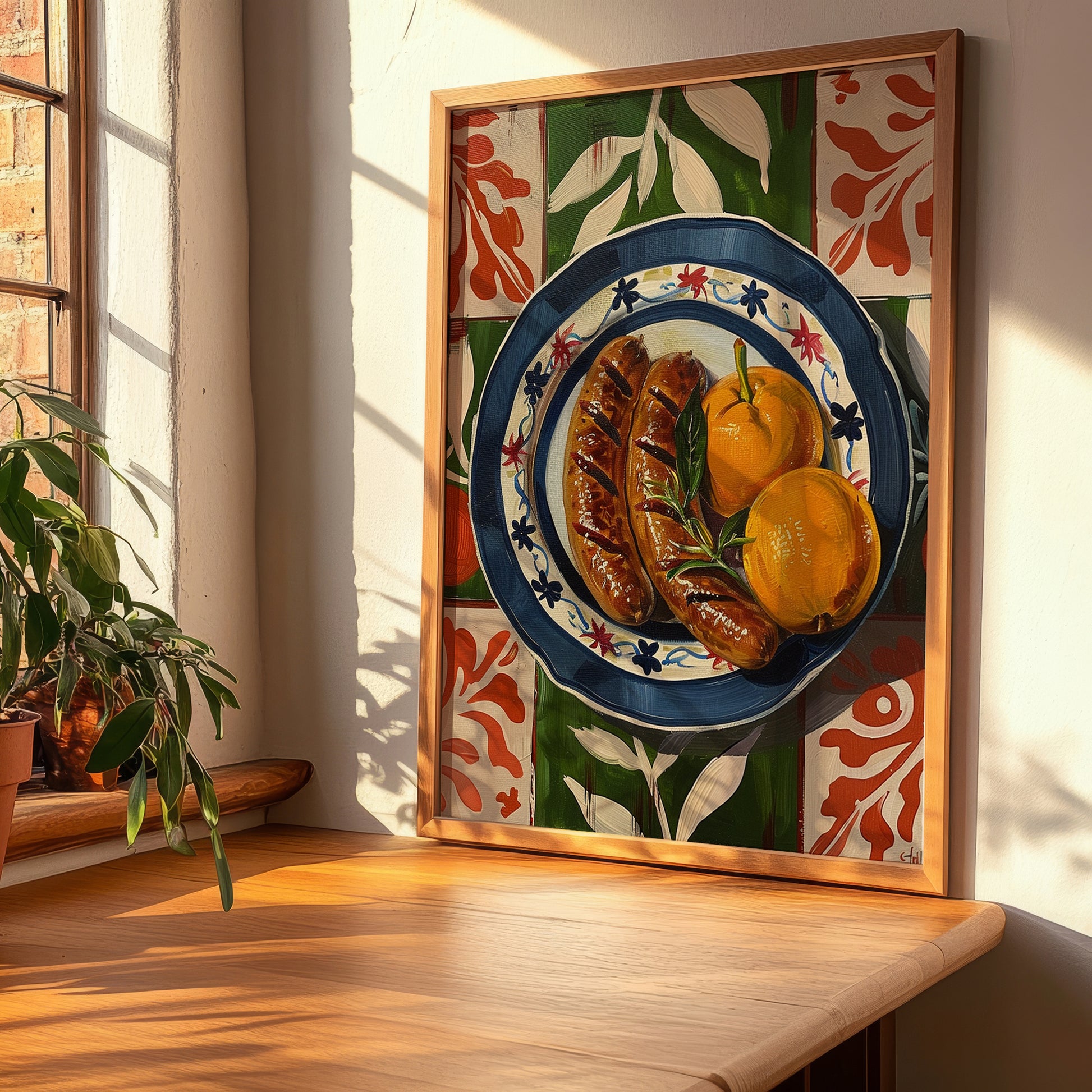 Bratwurst – Colorful Oil Painting, German Food Illustration, clean layout with no caption