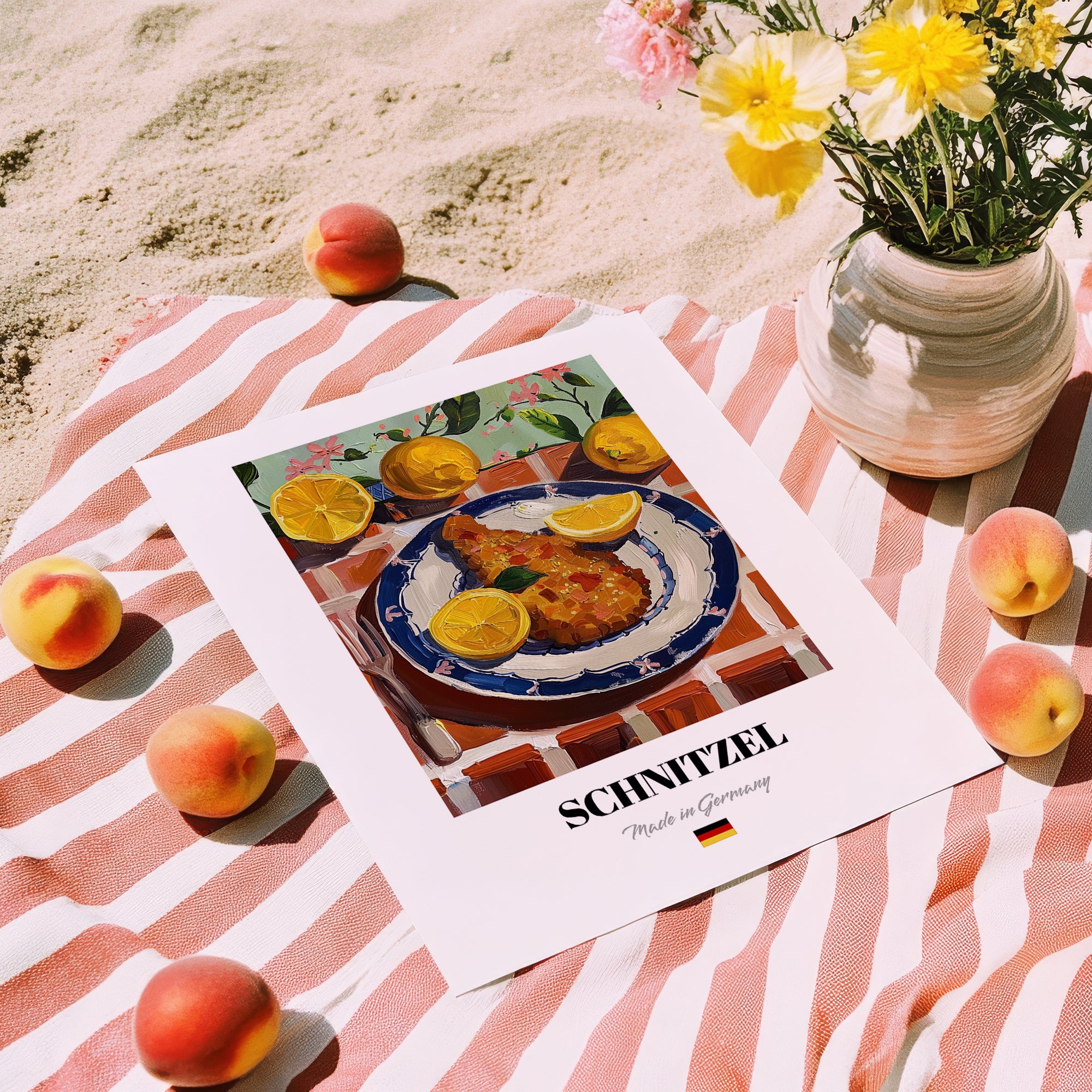 Schnitzel – Oil Painting, German Food Wall Decor, unframed on coastal sand