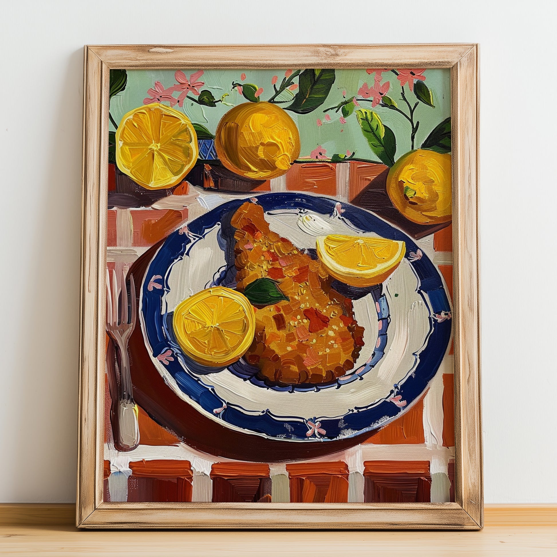 Schnitzel – Oil Painting, German Food Wall Decor, no-text version framed in wood