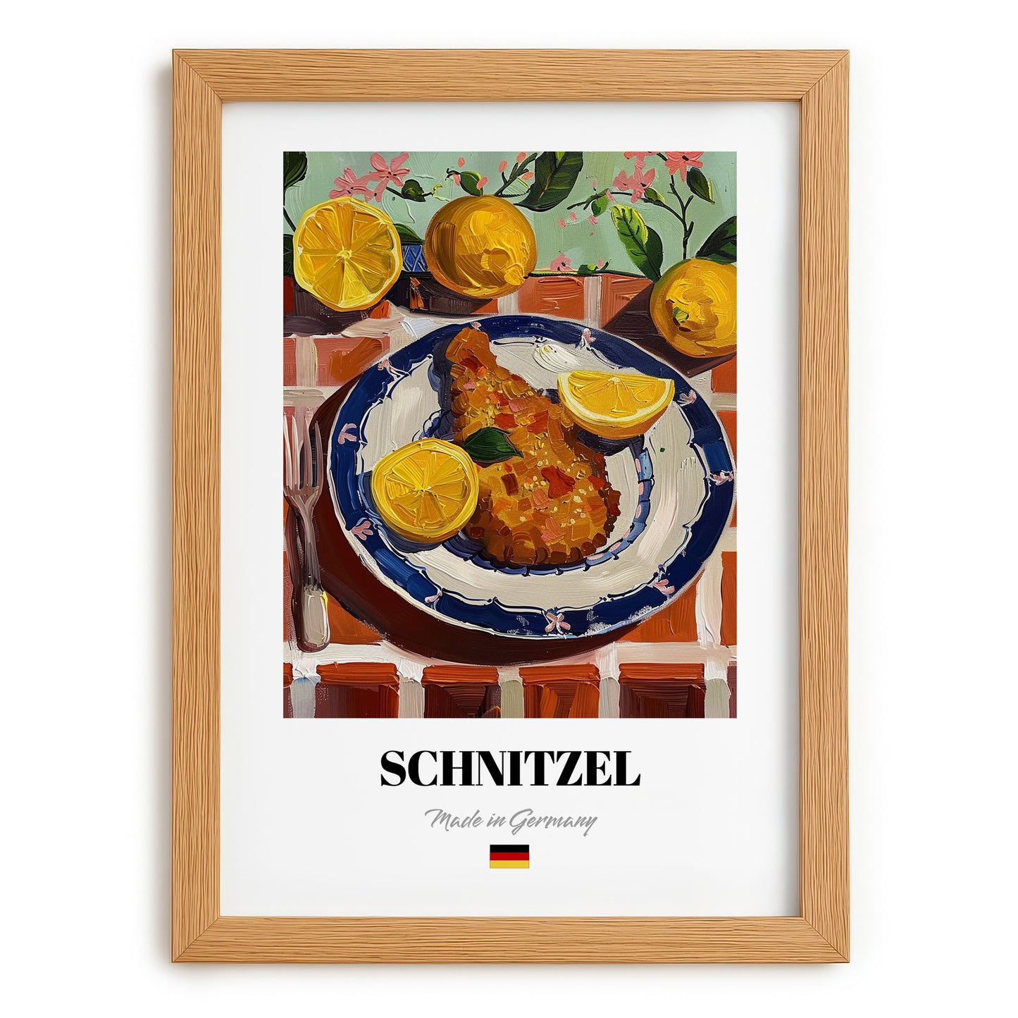 Schnitzel – Oil Painting, German Food Wall Decor, set in oak frame