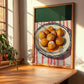 Buñuelos de Viento – on Striped Tablecloth, Spanish Dessert Still Life, clean layout with no caption