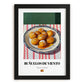 Buñuelos de Viento – on Striped Tablecloth, Spanish Dessert Still Life, in sleek black frame