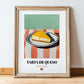 Tarta de Queso (Basque Cheesecake) – on Striped Tablecloth, Spanish Dessert Wall Decor, in wooden frame leaning on the floor