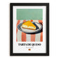 Tarta de Queso (Basque Cheesecake) – on Striped Tablecloth, Spanish Dessert Wall Decor, in sleek black frame