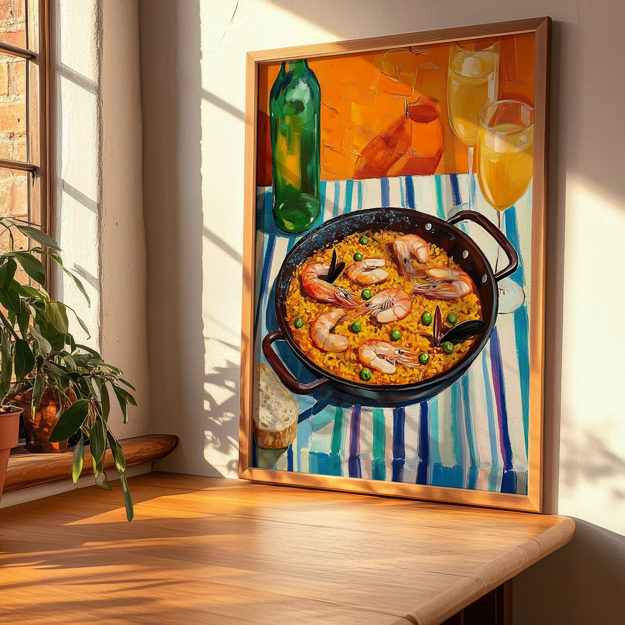 Paella – Colorful Oil Painting, Spanish Food Poster, clean layout with no caption