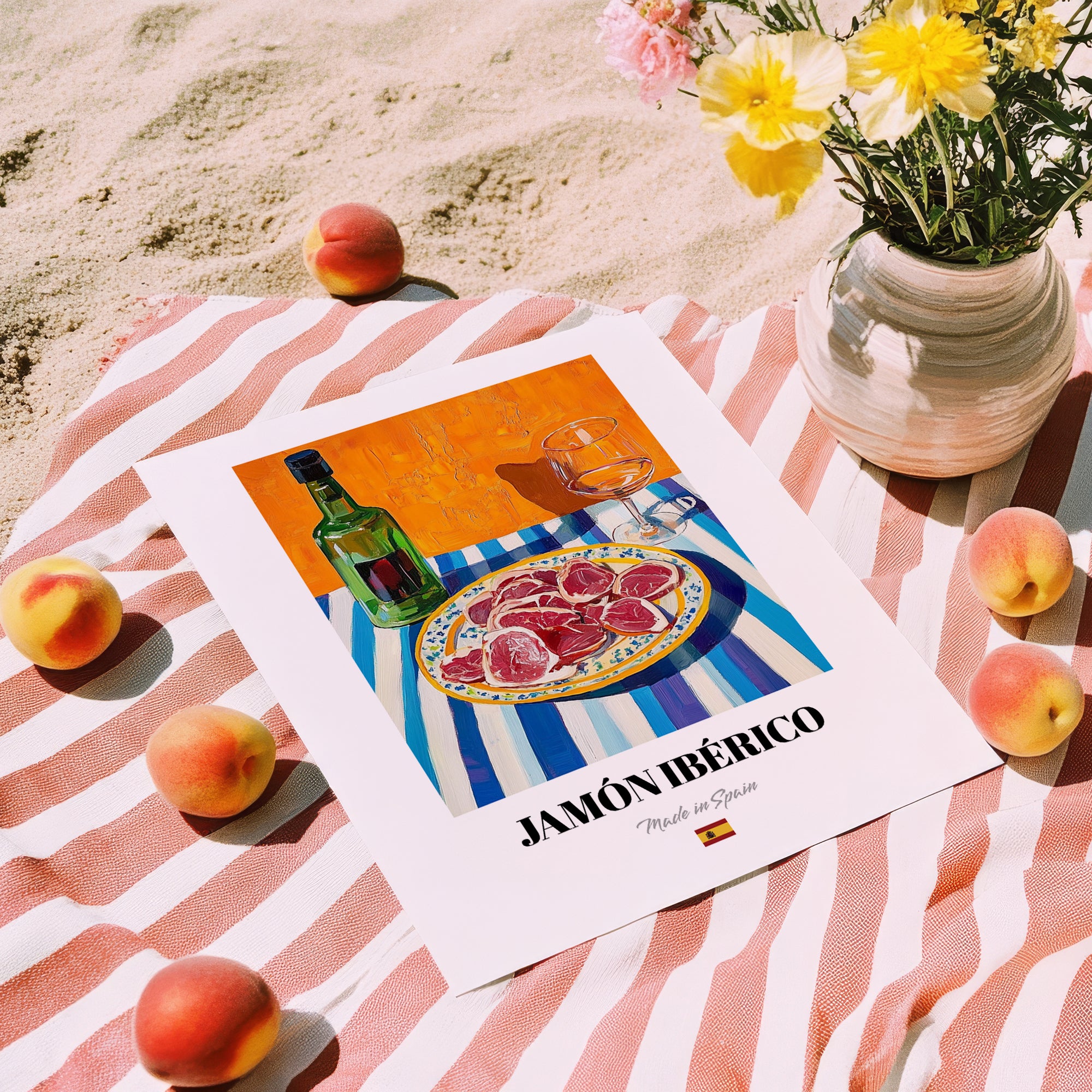 Jamón Ibérico – Art, Spanish Food Wall Art, unframed on coastal sand